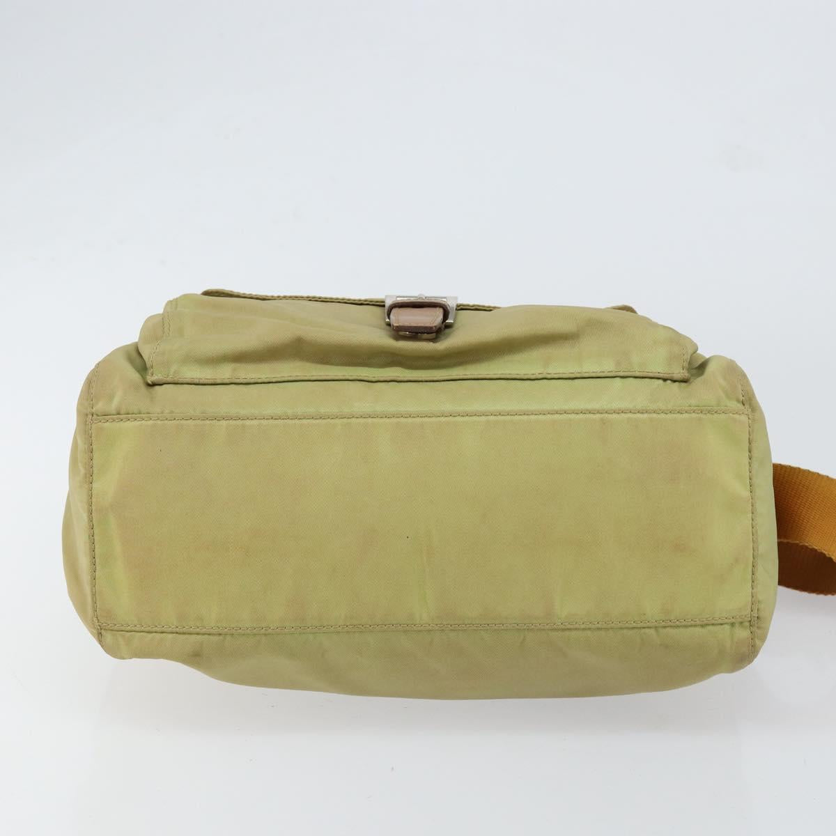 PRADA Shoulder Bag Nylon Beige Silver Auth 151265