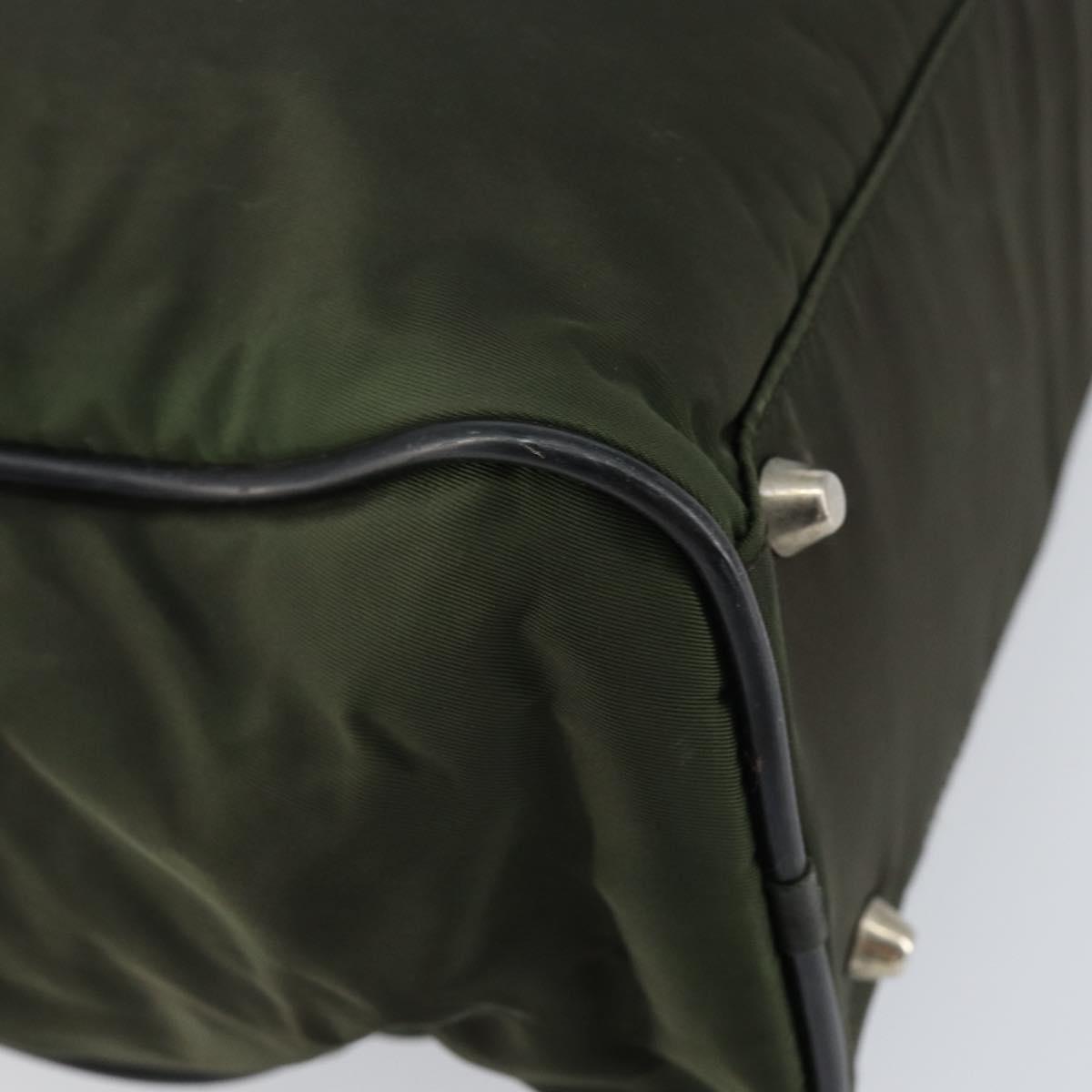 PRADA Hand Bag Nylon Khaki Silver Auth 151267
