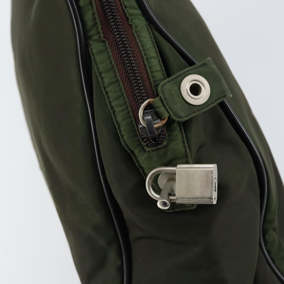 PRADA Hand Bag Nylon Khaki Silver Auth 151267