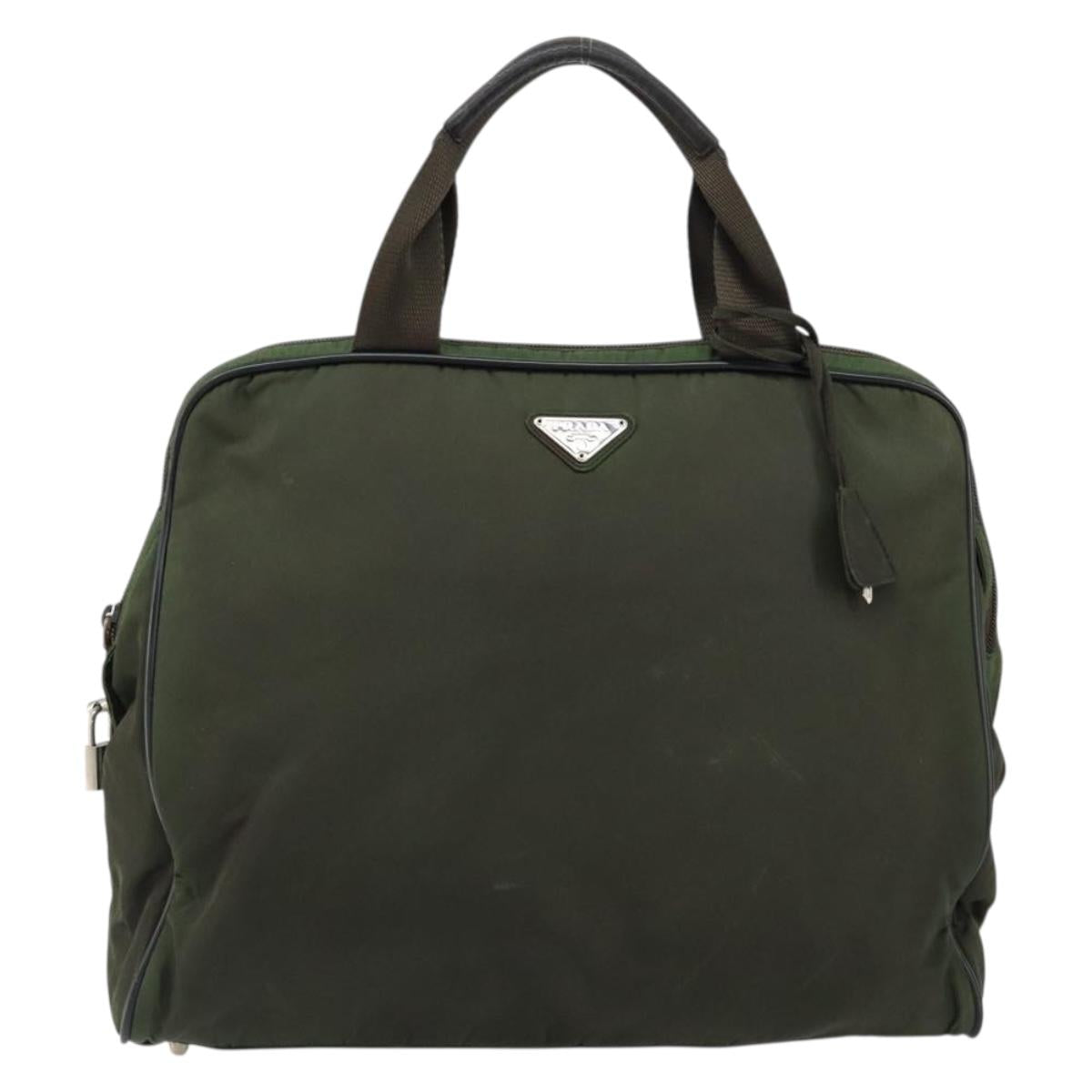 PRADA Hand Bag Nylon Khaki Silver Auth 151267