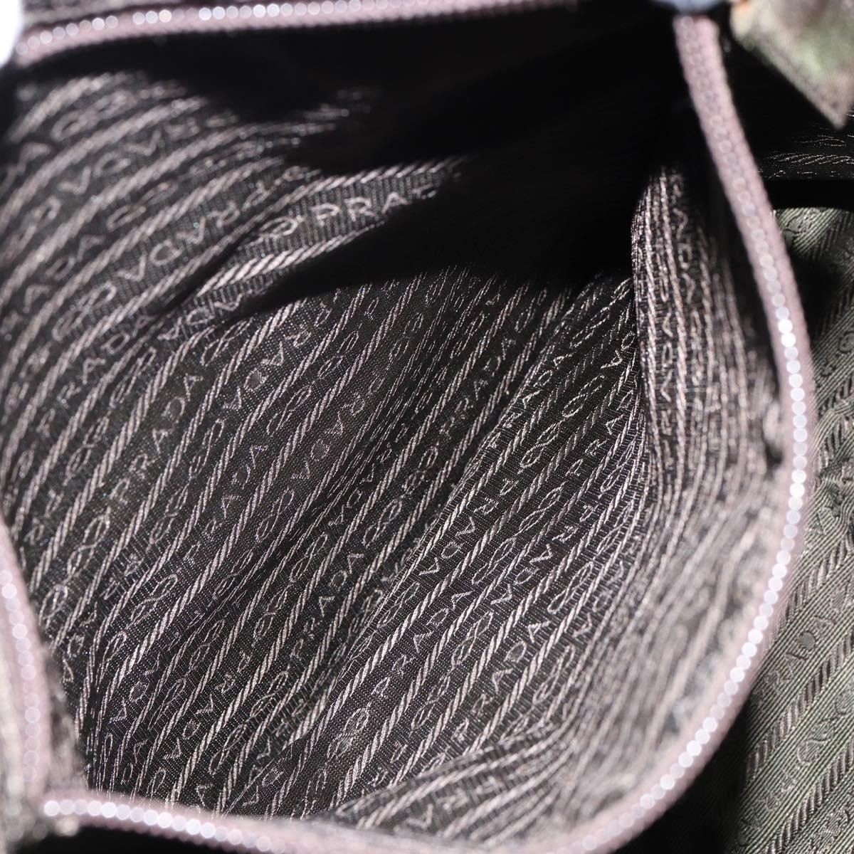 PRADA Hand Bag Nylon Khaki Silver Auth 151267