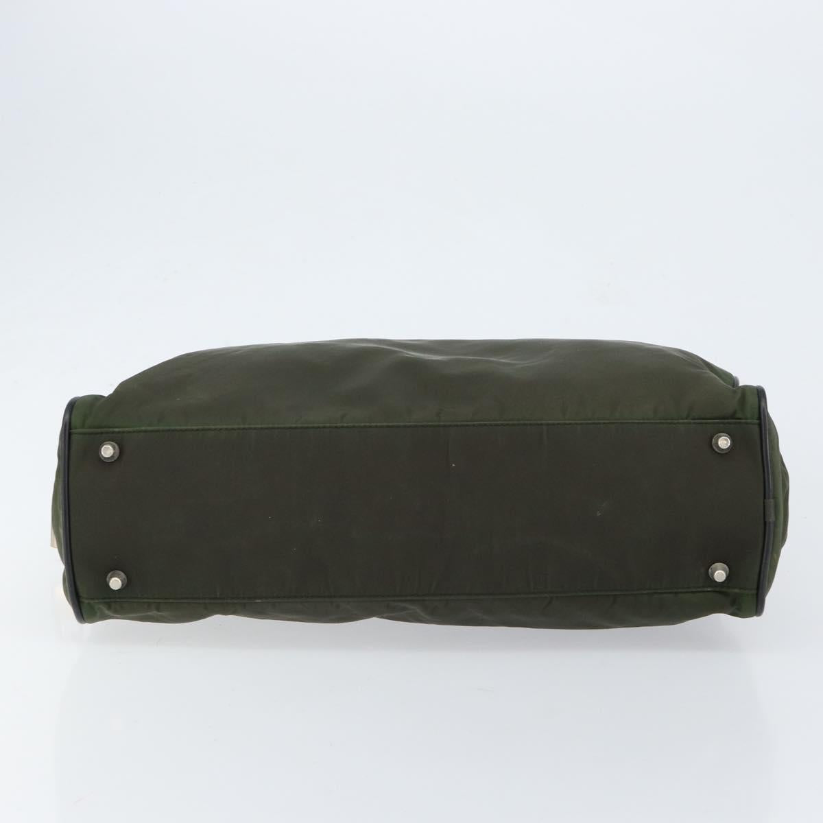 PRADA Hand Bag Nylon Khaki Silver Auth 151267