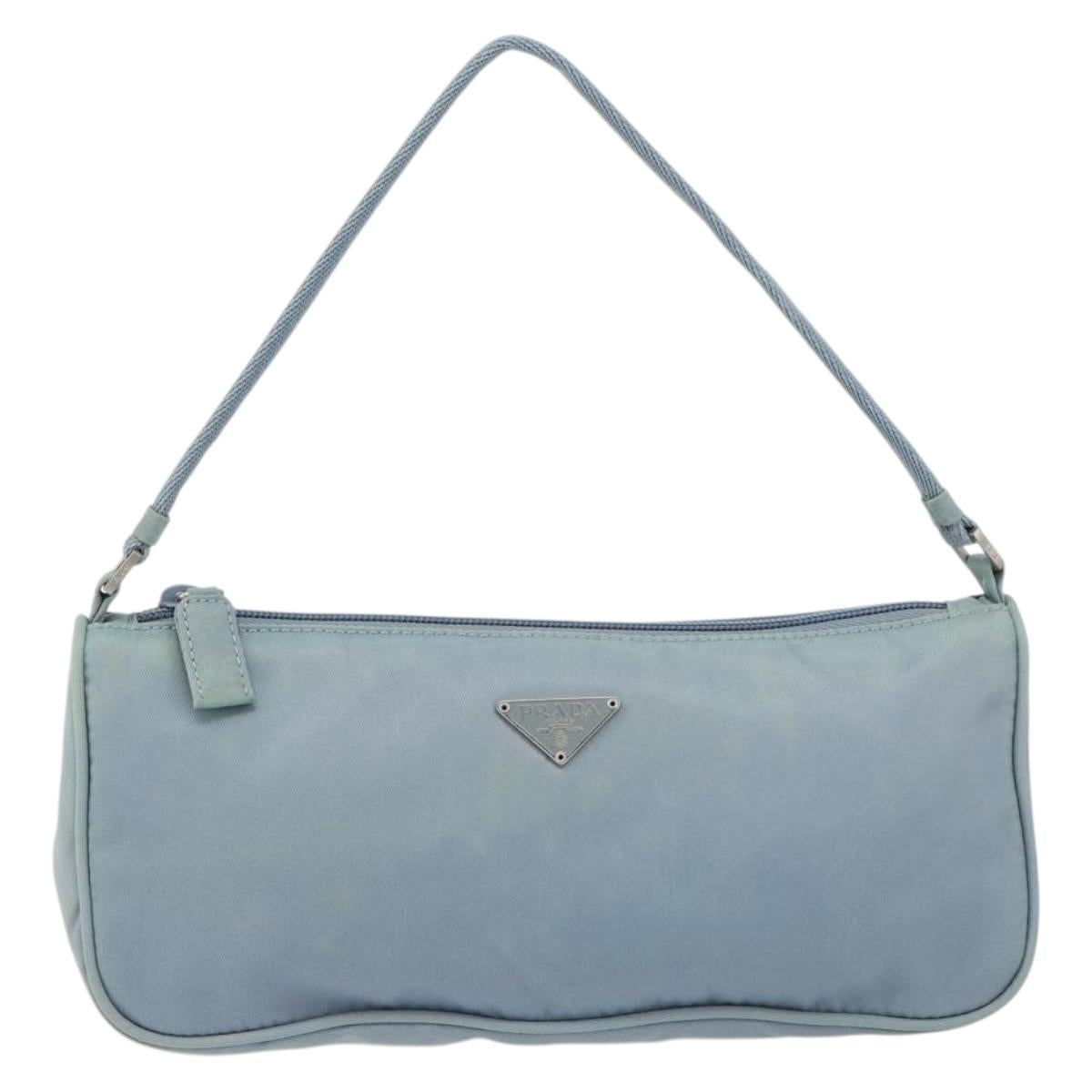 PRADA Accessory Pouch Nylon Light Blue Silver Auth 151268