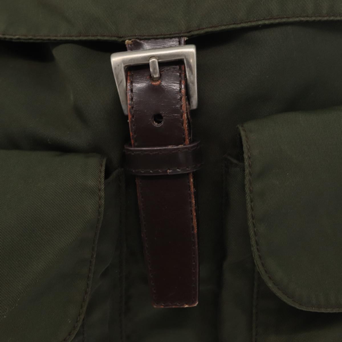 PRADA Backpack Nylon Khaki Silver Auth 151269