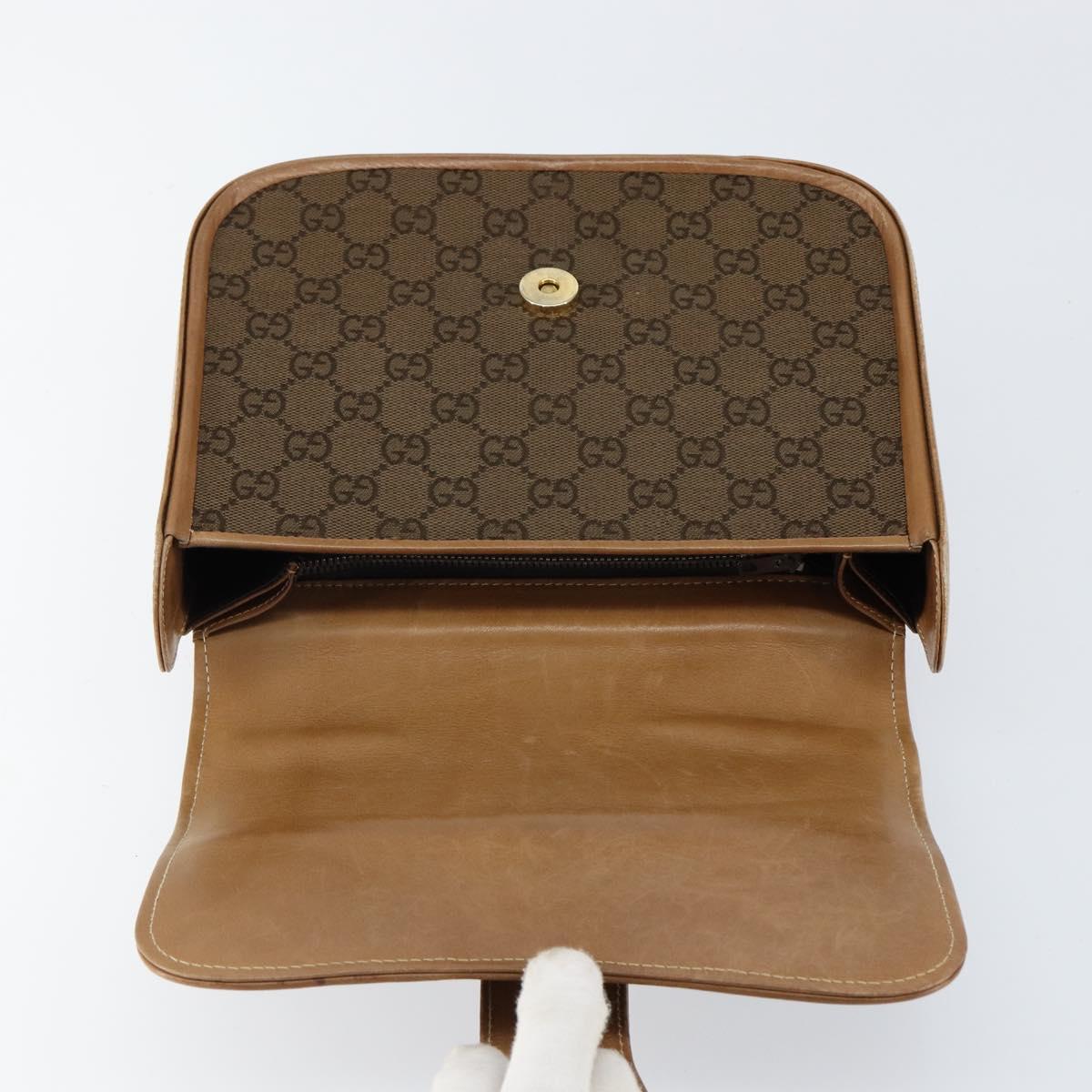 GUCCI GG Canvas Hand Bag Brown gold Auth 151270