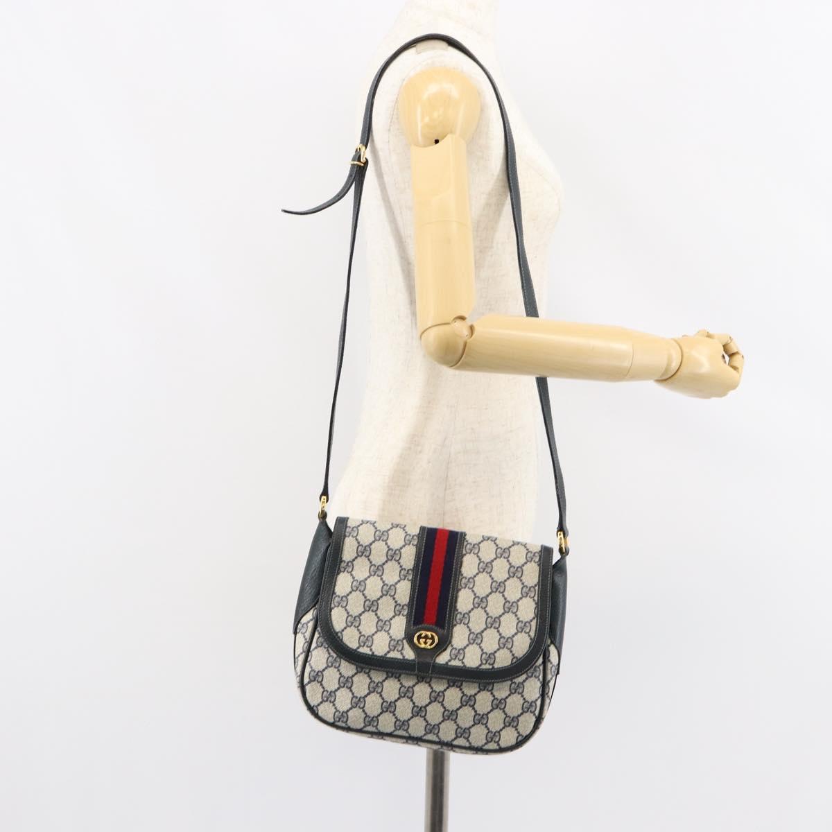 GUCCI GG Supreme Sherry Line Shoulder Bag Navy Gold 001 115 0914 Auth 151271