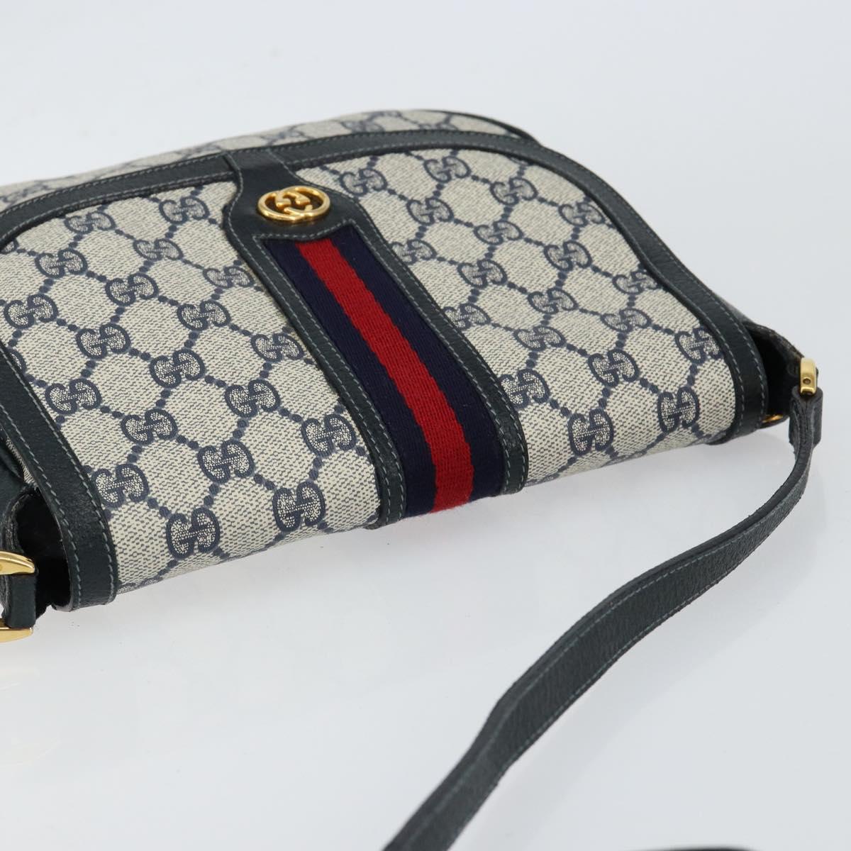 GUCCI GG Supreme Sherry Line Shoulder Bag Navy Gold 001 115 0914 Auth 151271