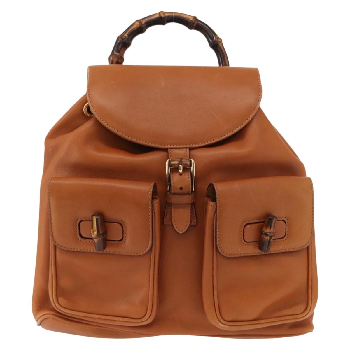 GUCCI Bamboo Backpack Leather Brown Gold 003 2058 0016 Auth 151272