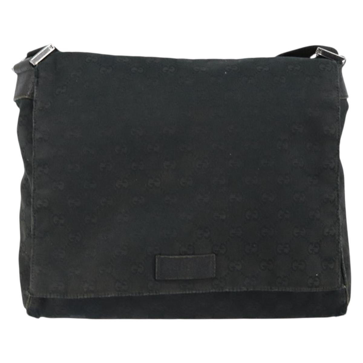 GUCCI GG Canvas Shoulder Bag Black Silver 146236 Auth 151273