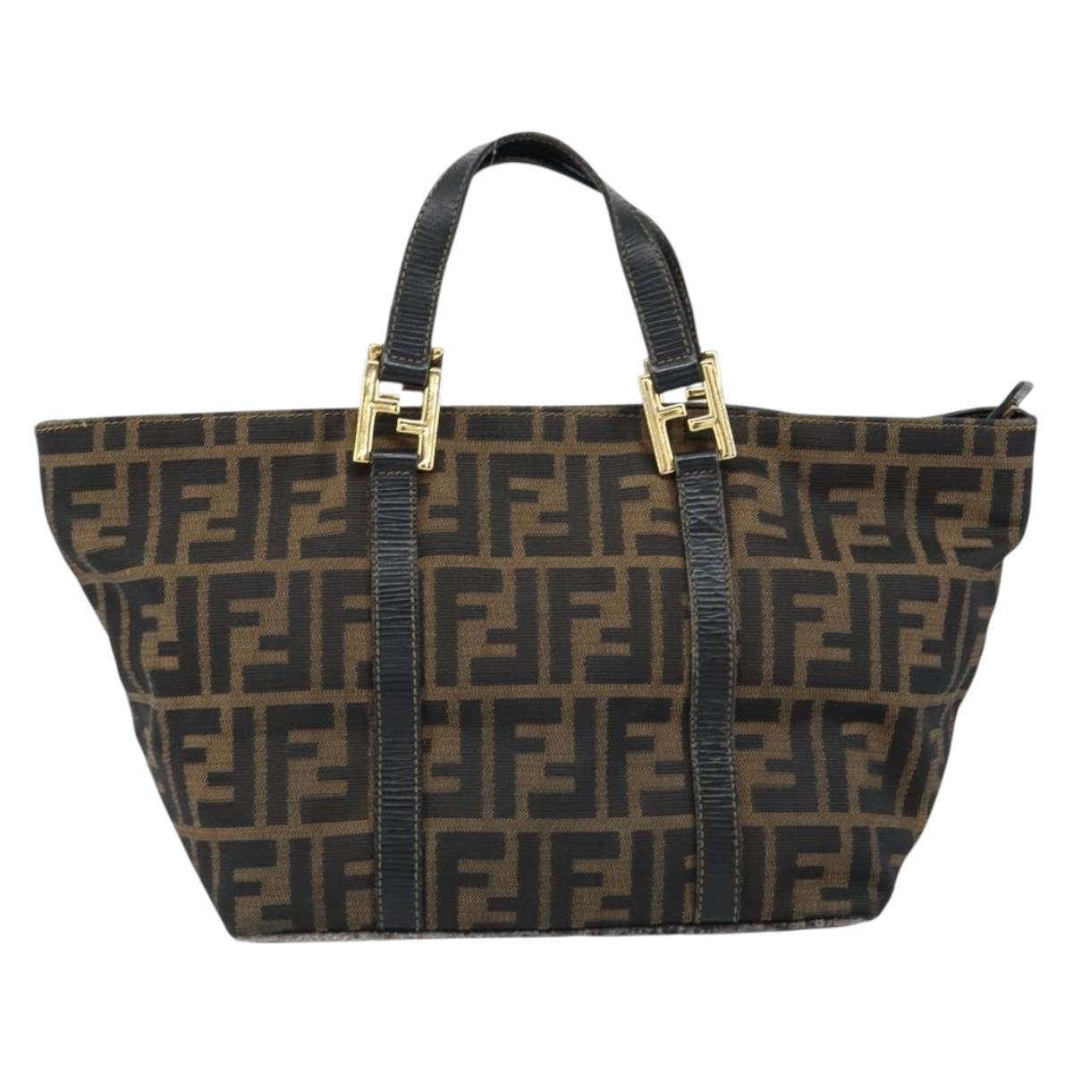 FENDI Zucca Canvas Hand Bag Black Brown gold Auth 151275