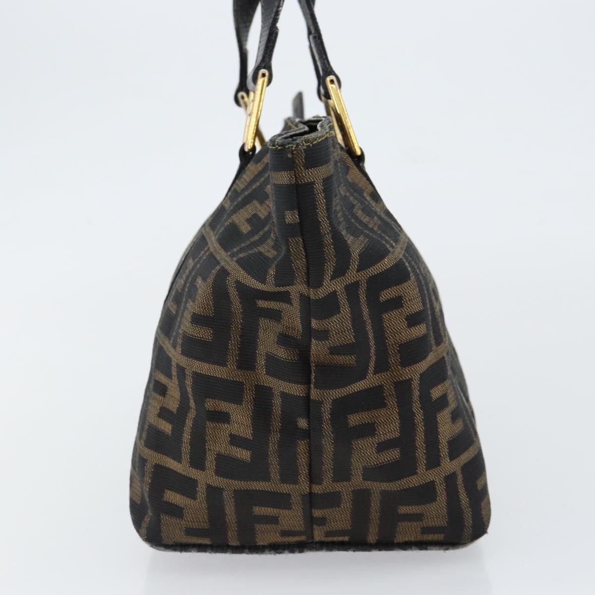 FENDI Zucca Canvas Hand Bag Black Brown gold Auth 151275