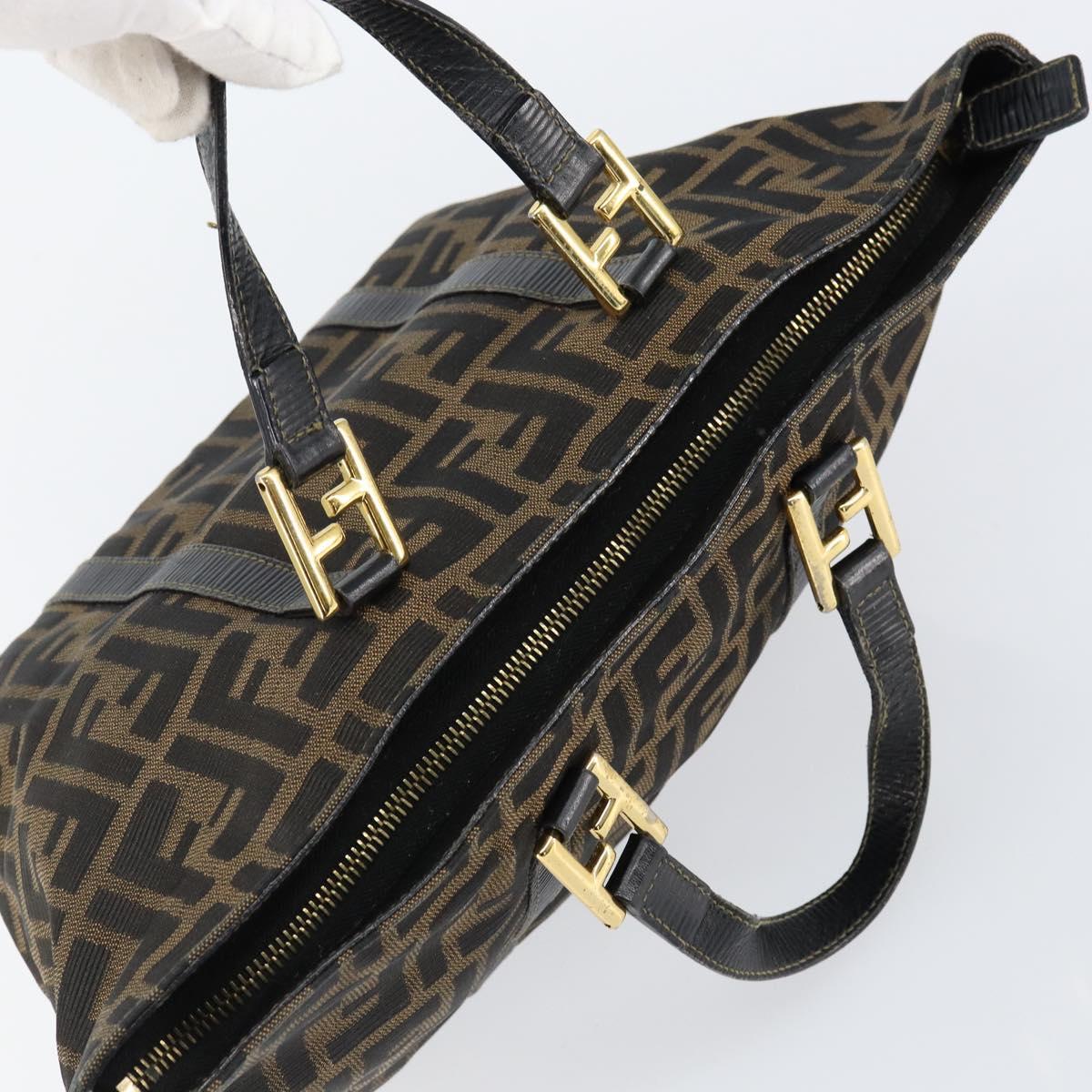 FENDI Zucca Canvas Hand Bag Black Brown gold Auth 151275