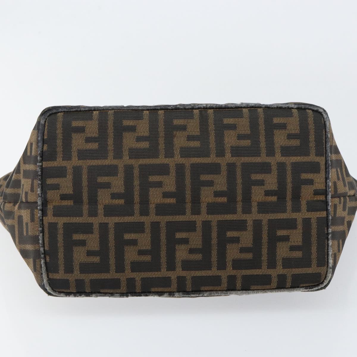 FENDI Zucca Canvas Hand Bag Black Brown gold Auth 151275