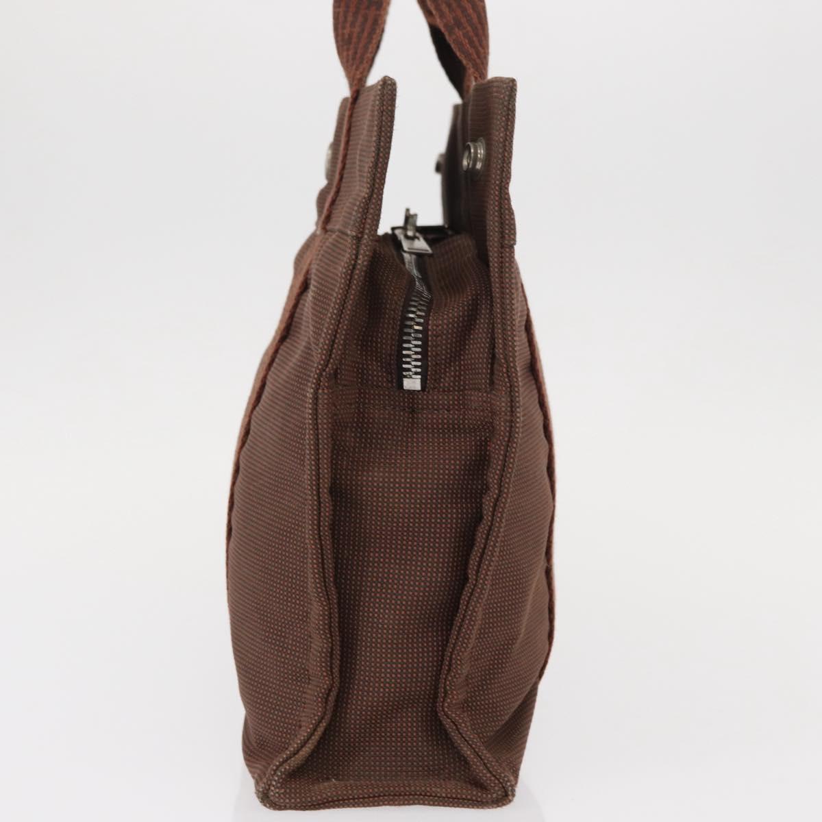 HERMES Her Line PM Tote Bag Canvas Brown Silver Auth 151279