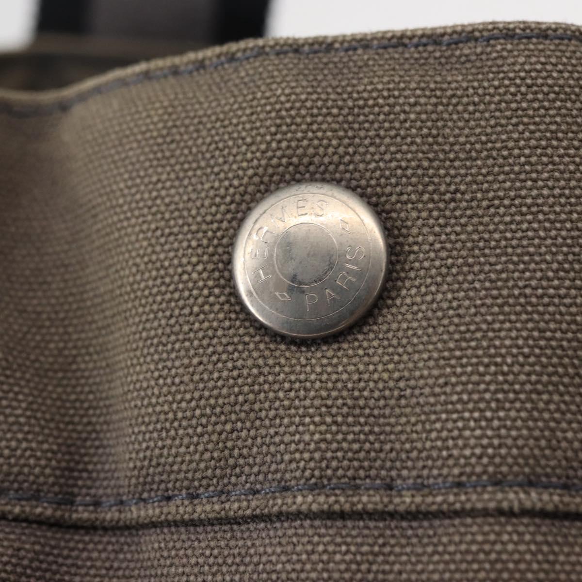HERMES Fourre ToutMM Hand Bag Canvas Gray Silver Auth 151280