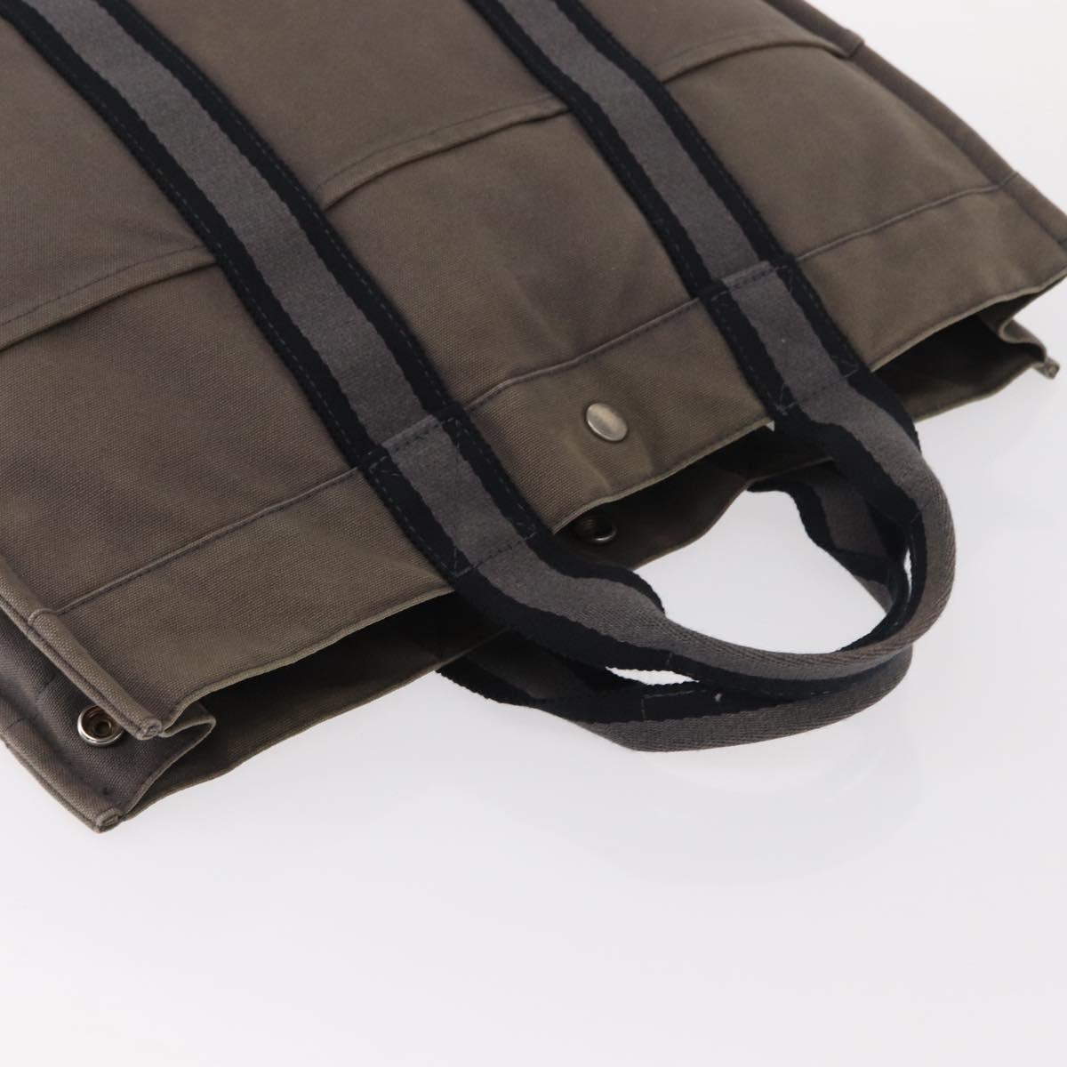 HERMES Fourre ToutMM Hand Bag Canvas Gray Silver Auth 151280