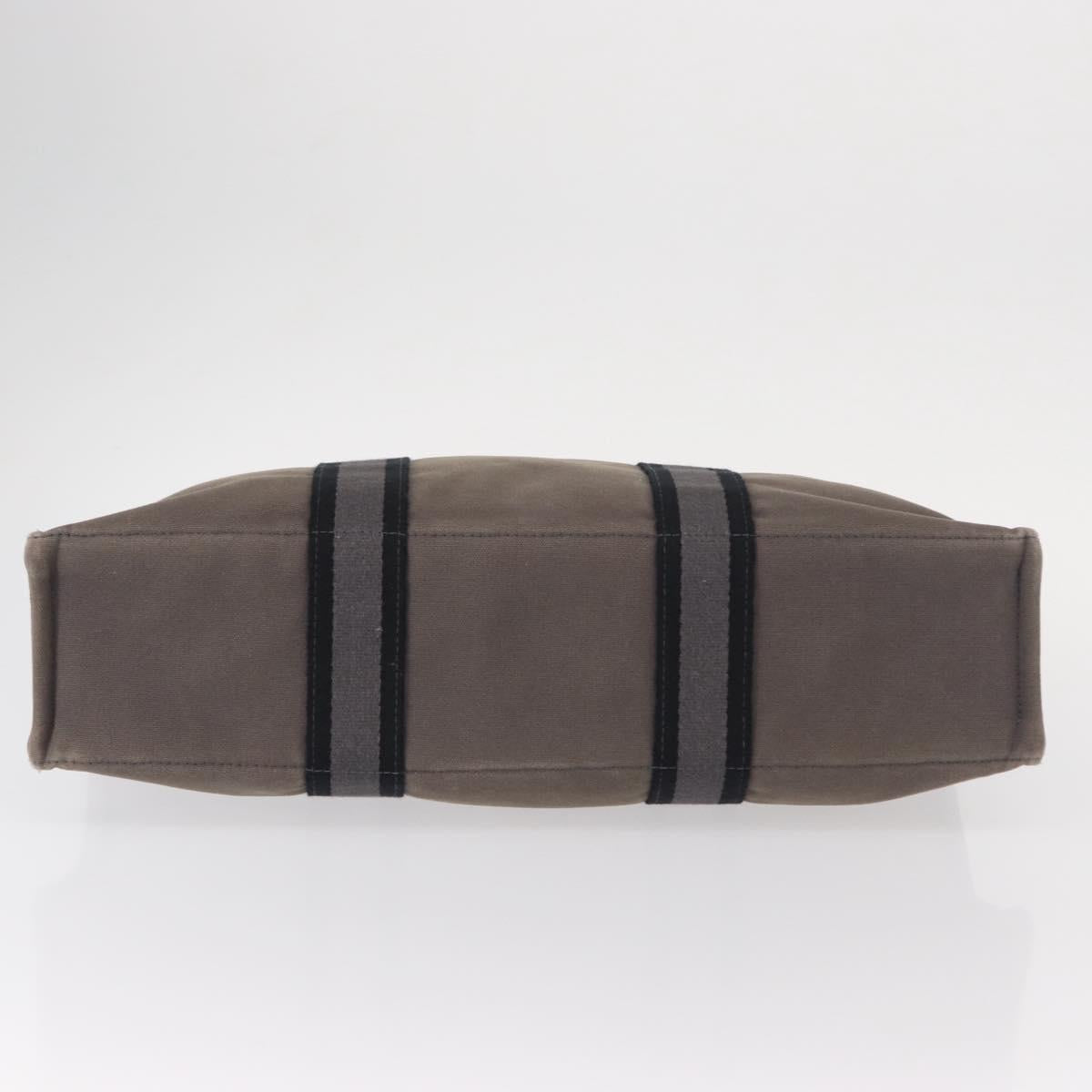 HERMES Fourre ToutMM Hand Bag Canvas Gray Silver Auth 151280