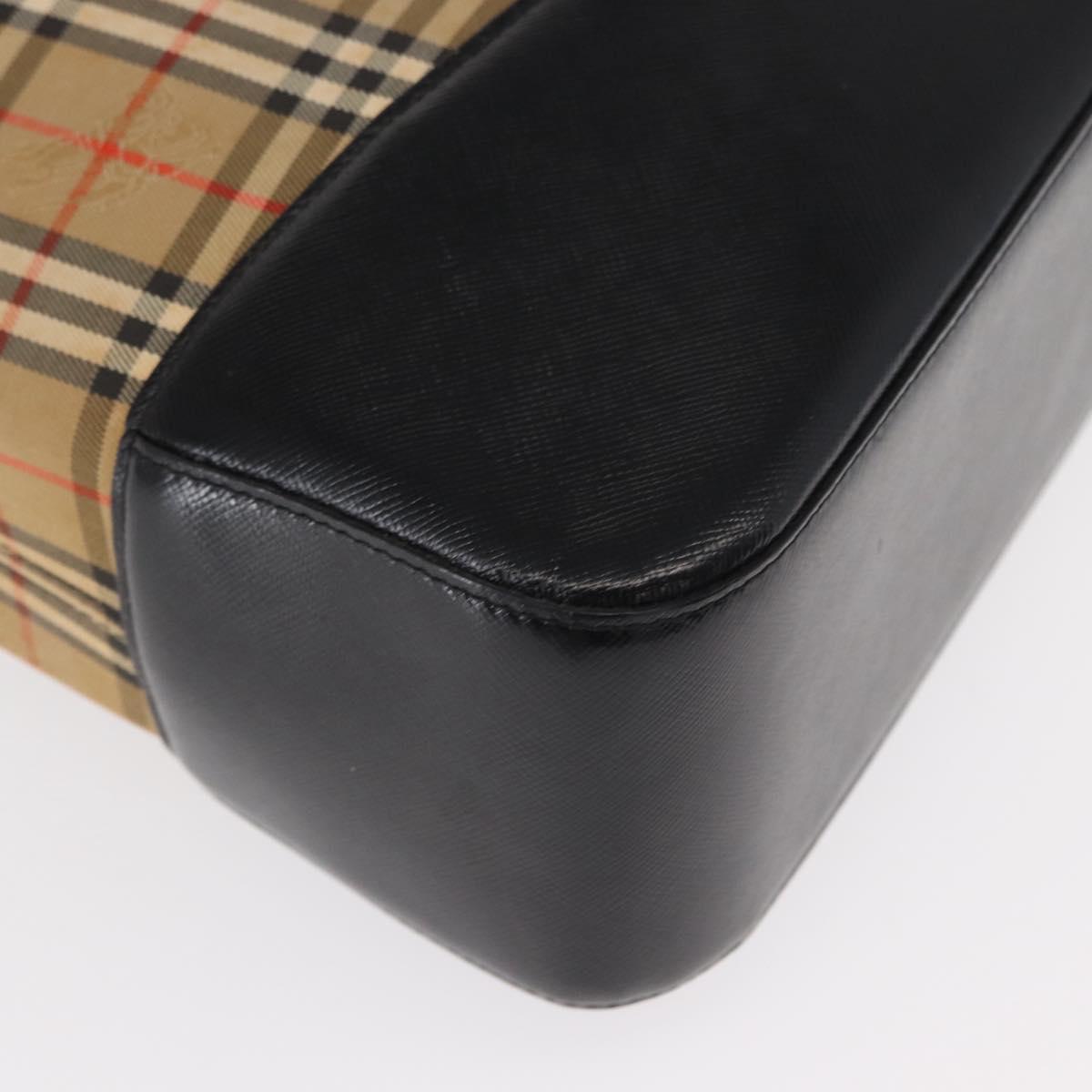 BURBERRY Nova Check Shoulder Bag Canvas Leather Beige Gold Auth 151281