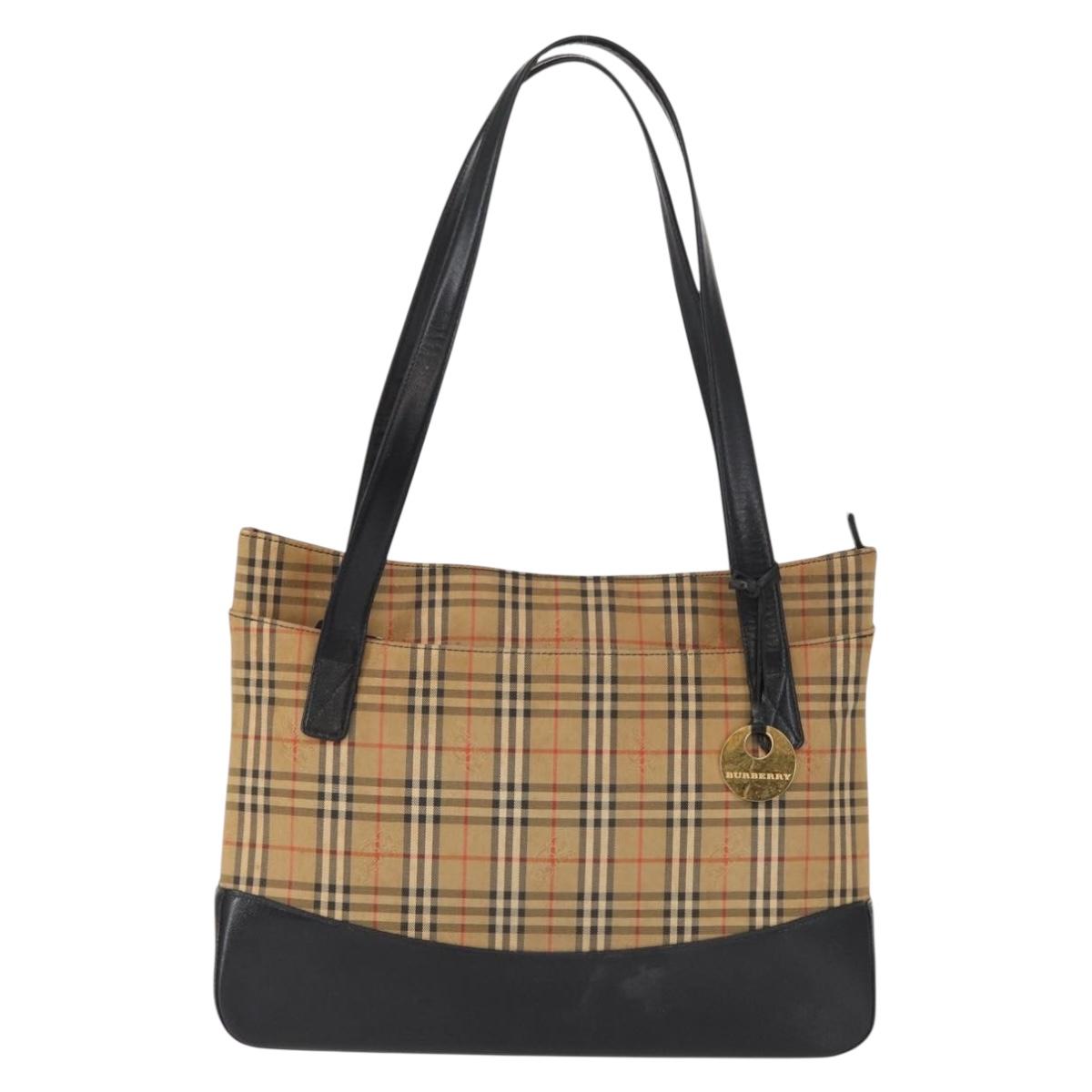 BURBERRY Nova Check Shoulder Bag Canvas Leather Beige Gold Auth 151281