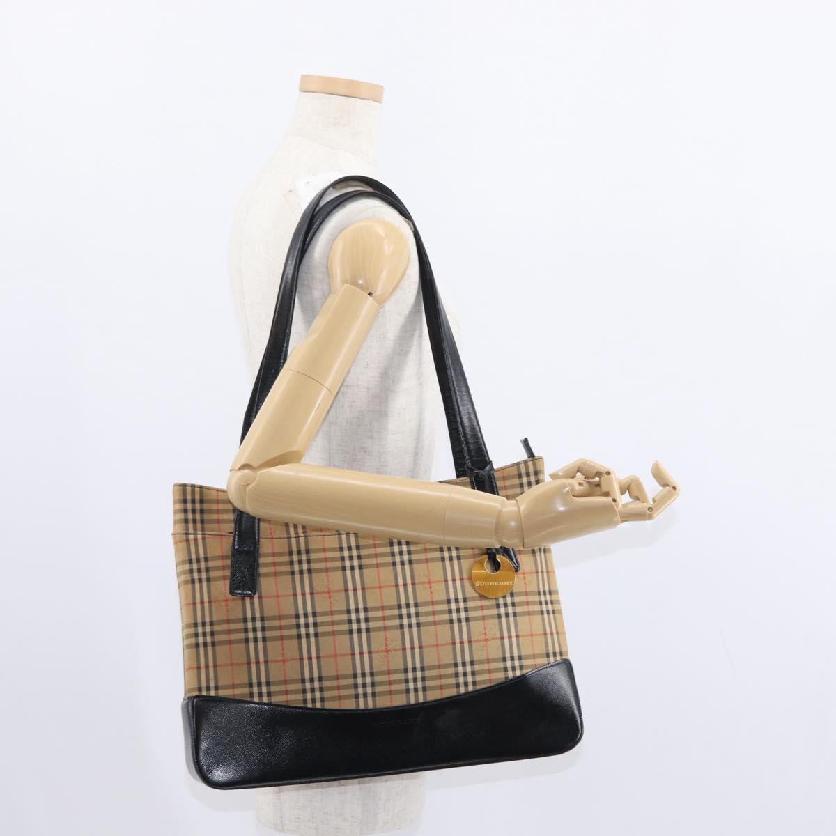 BURBERRY Nova Check Shoulder Bag Canvas Leather Beige Gold Auth 151281