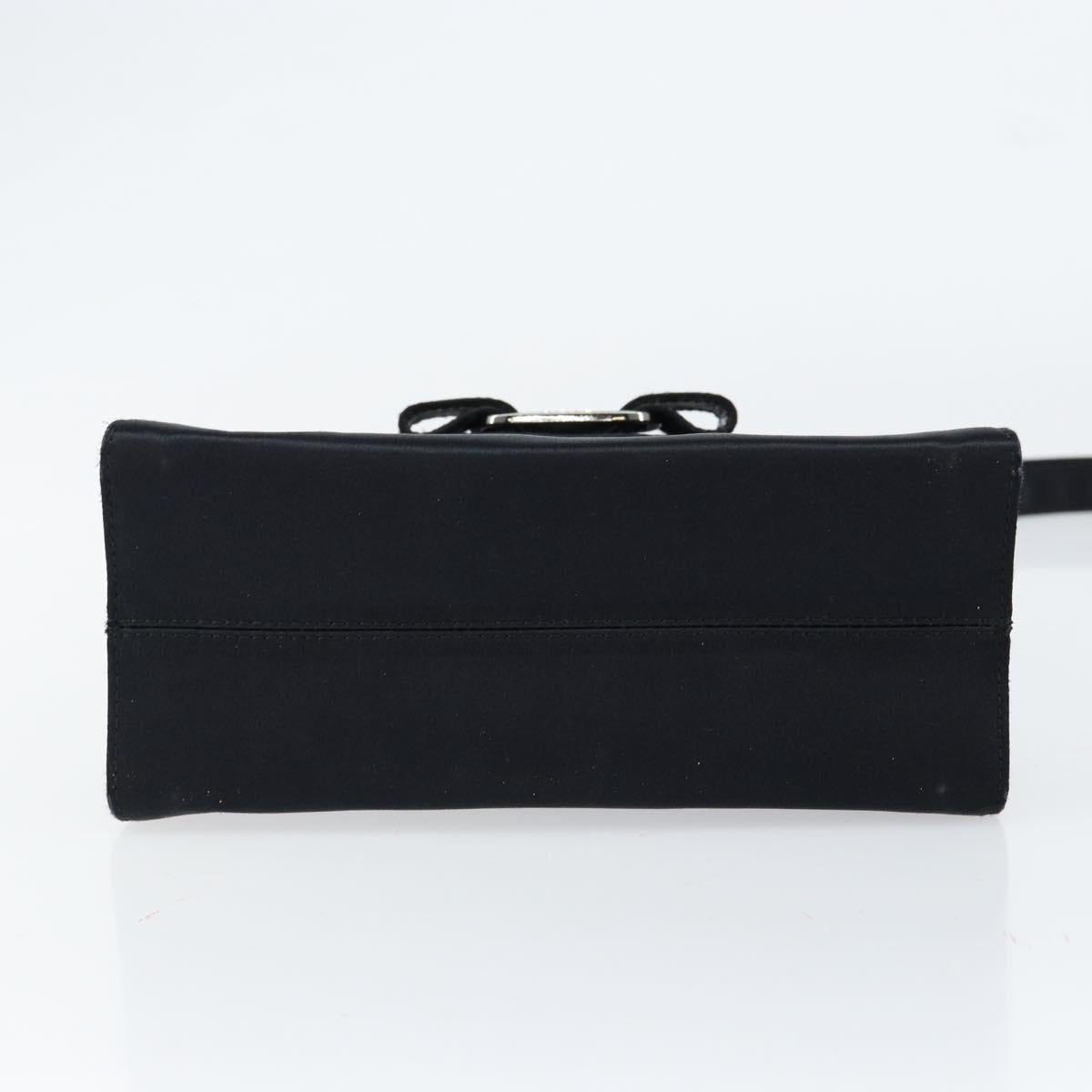 Salvatore Ferragamo Vala Hand Bag Satin 2way Black Silver Auth 151299