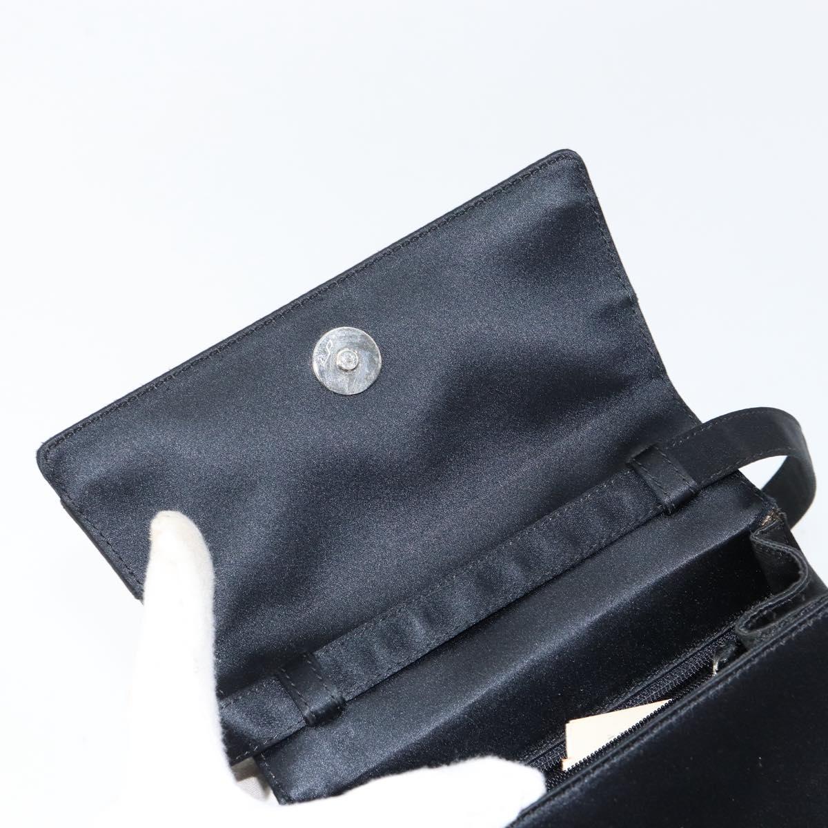 Salvatore Ferragamo Vala Hand Bag Satin 2way Black Silver Auth 151299