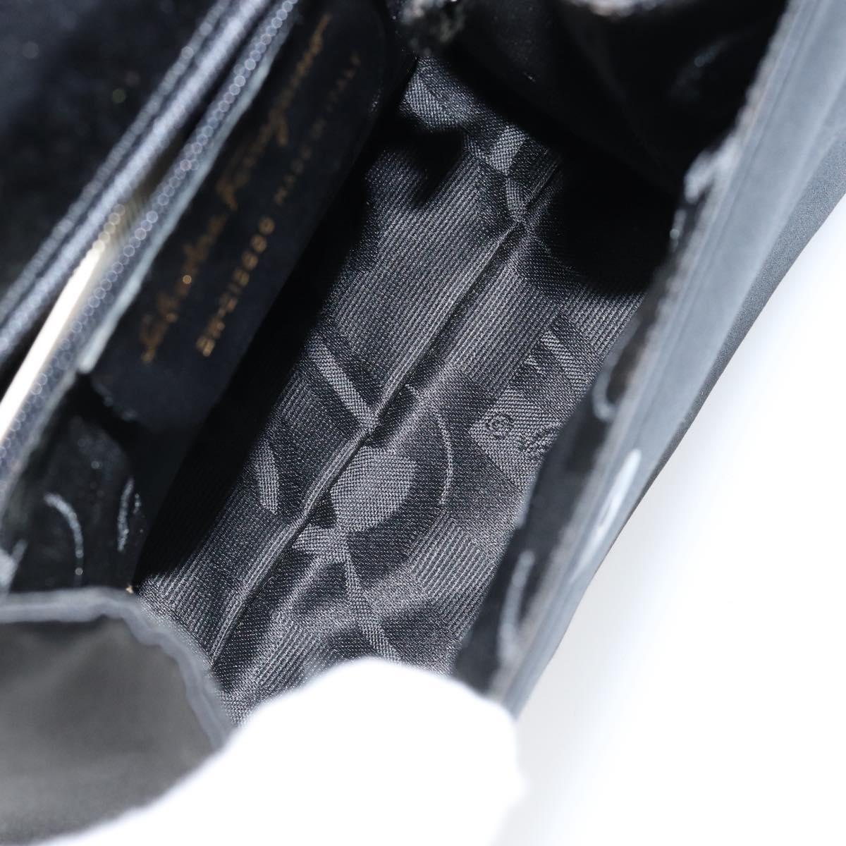 Salvatore Ferragamo Vala Hand Bag Satin 2way Black Silver Auth 151299