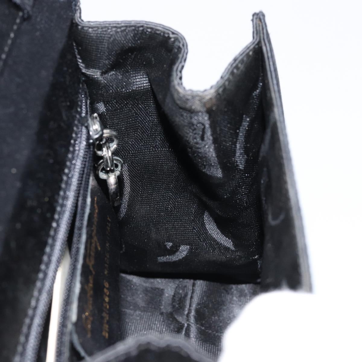 Salvatore Ferragamo Vala Hand Bag Satin 2way Black Silver Auth 151299