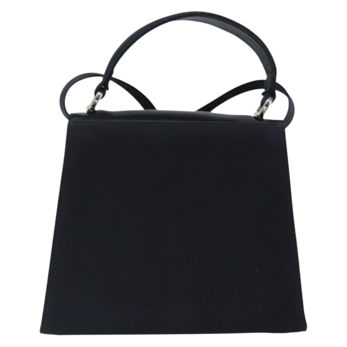 Salvatore Ferragamo Vala Hand Bag Satin 2way Black Silver Auth 151299