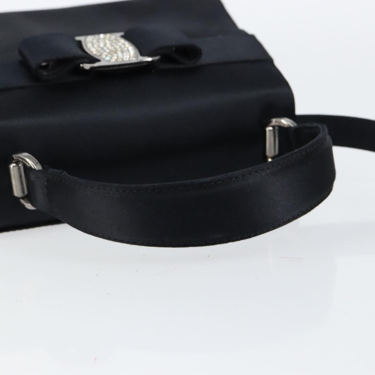 Salvatore Ferragamo Vala Hand Bag Satin 2way Black Silver Auth 151299
