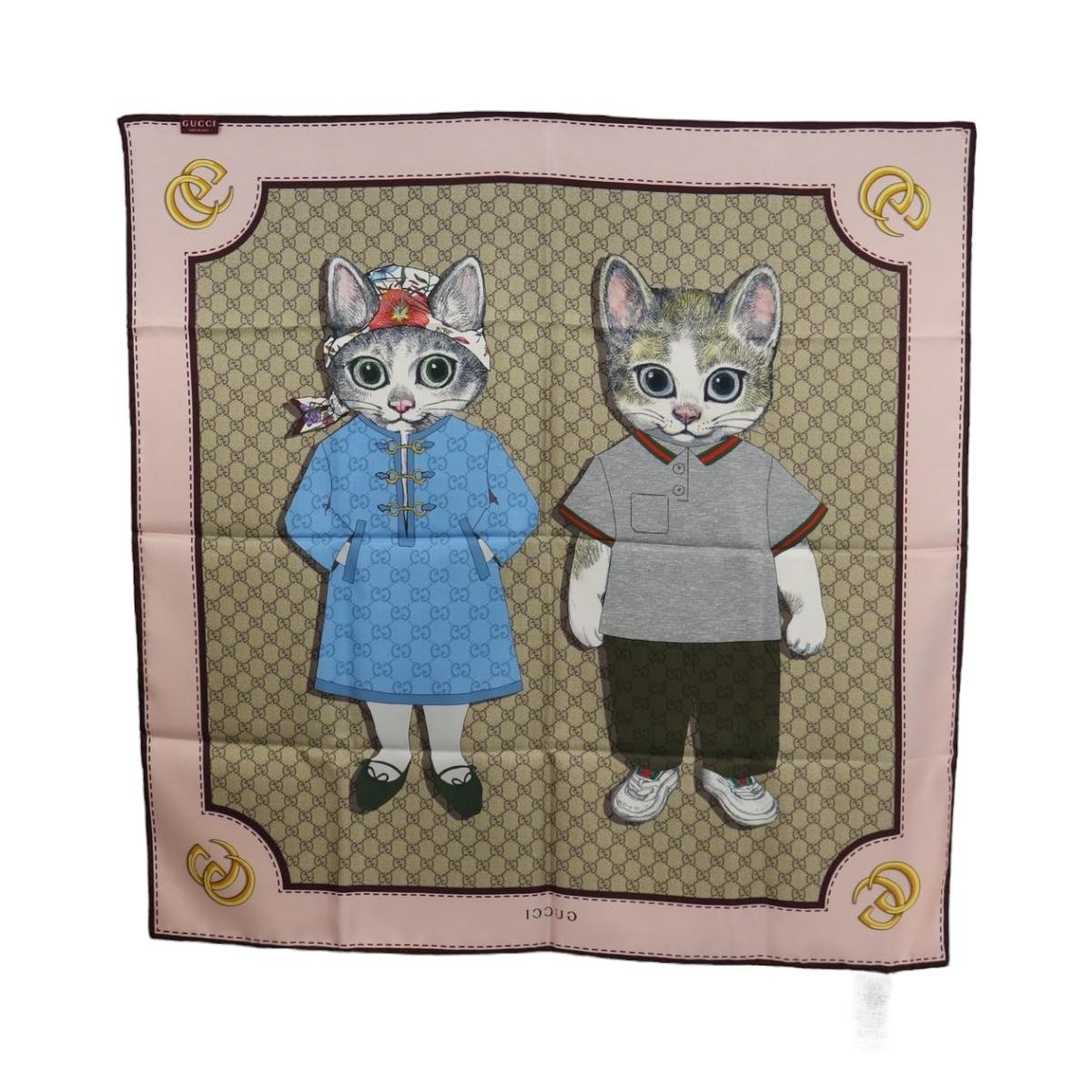 GUCCI x Yuko Higuchi Scarf Silk Beige Auth 151300M