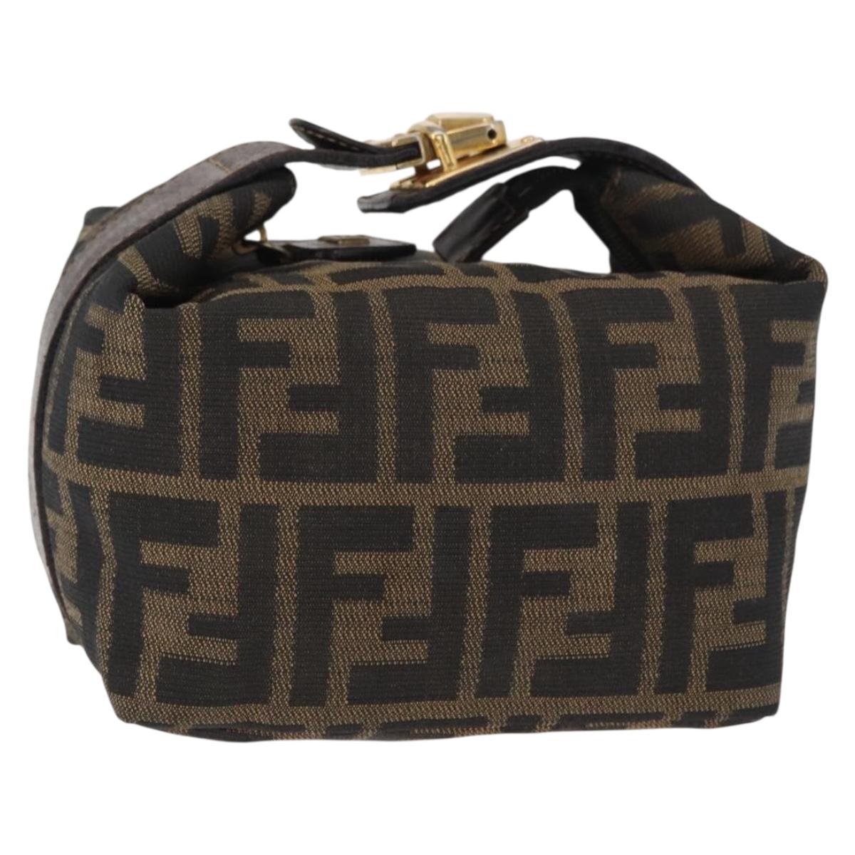 FENDI Zucca Canvas Vanity Pouch Black Brown gold Auth 151302