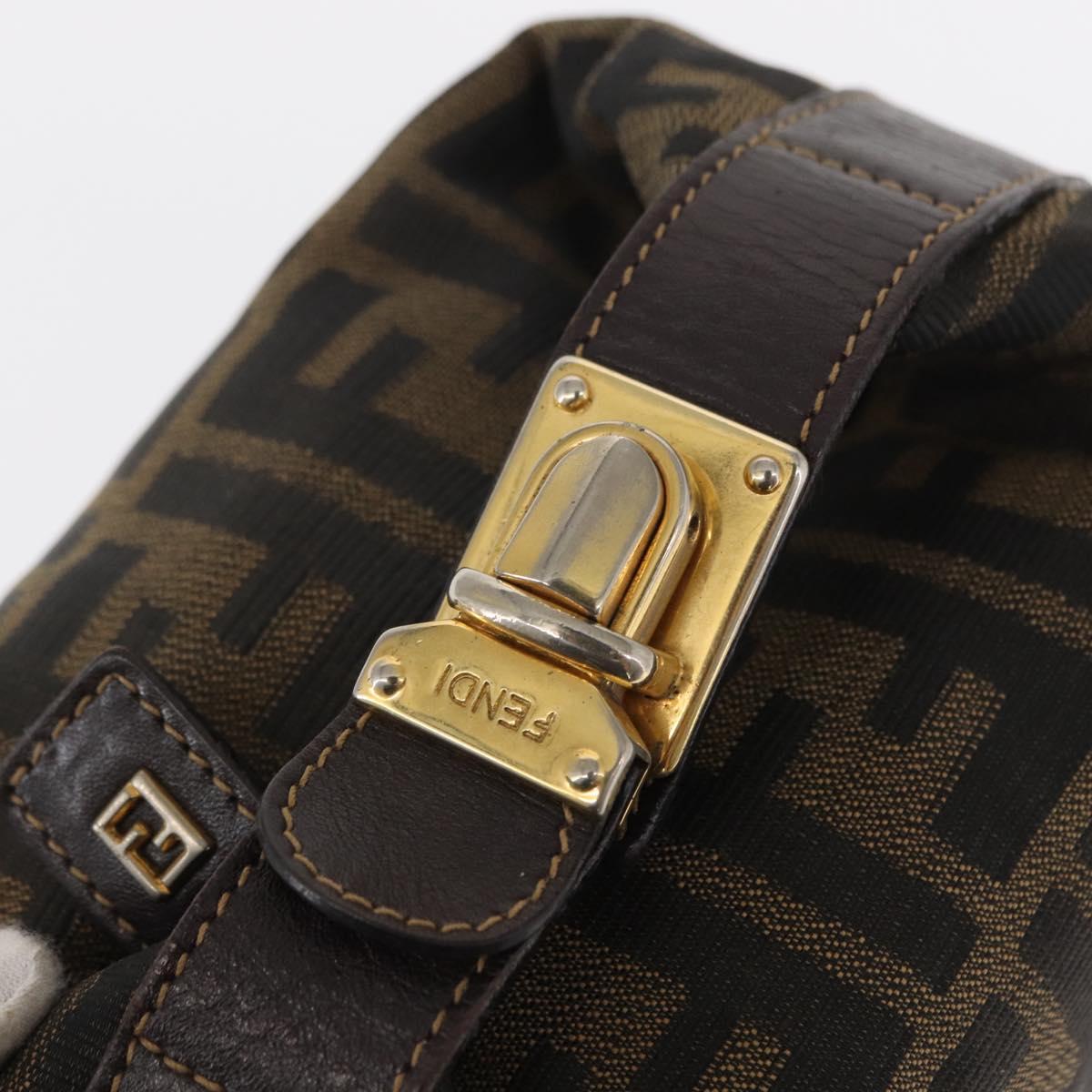 FENDI Zucca Canvas Vanity Pouch Black Brown gold Auth 151302