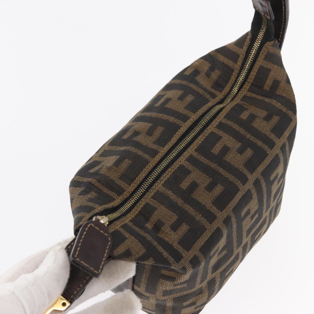FENDI Zucca Canvas Vanity Pouch Black Brown gold Auth 151302