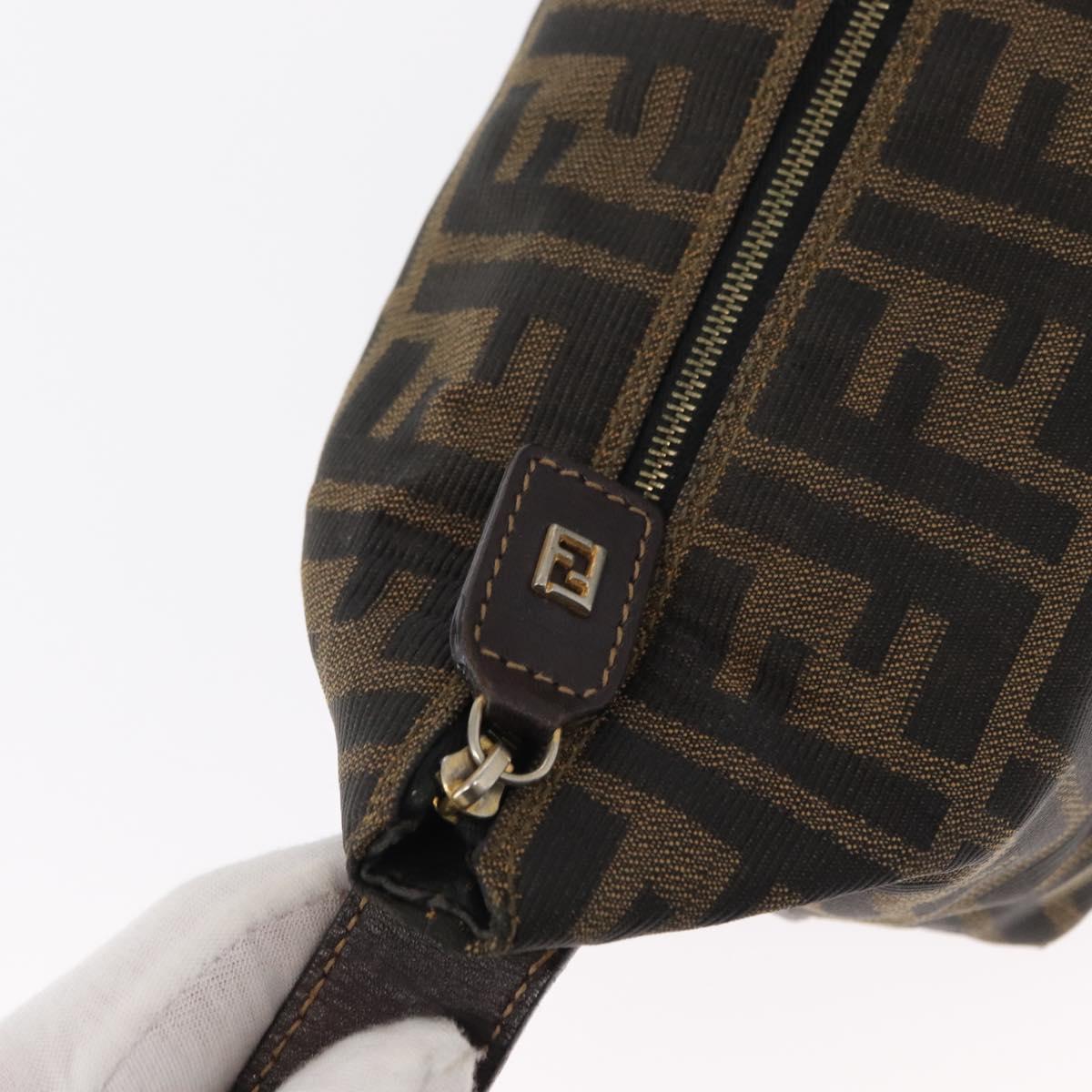 FENDI Zucca Canvas Vanity Pouch Black Brown gold Auth 151302