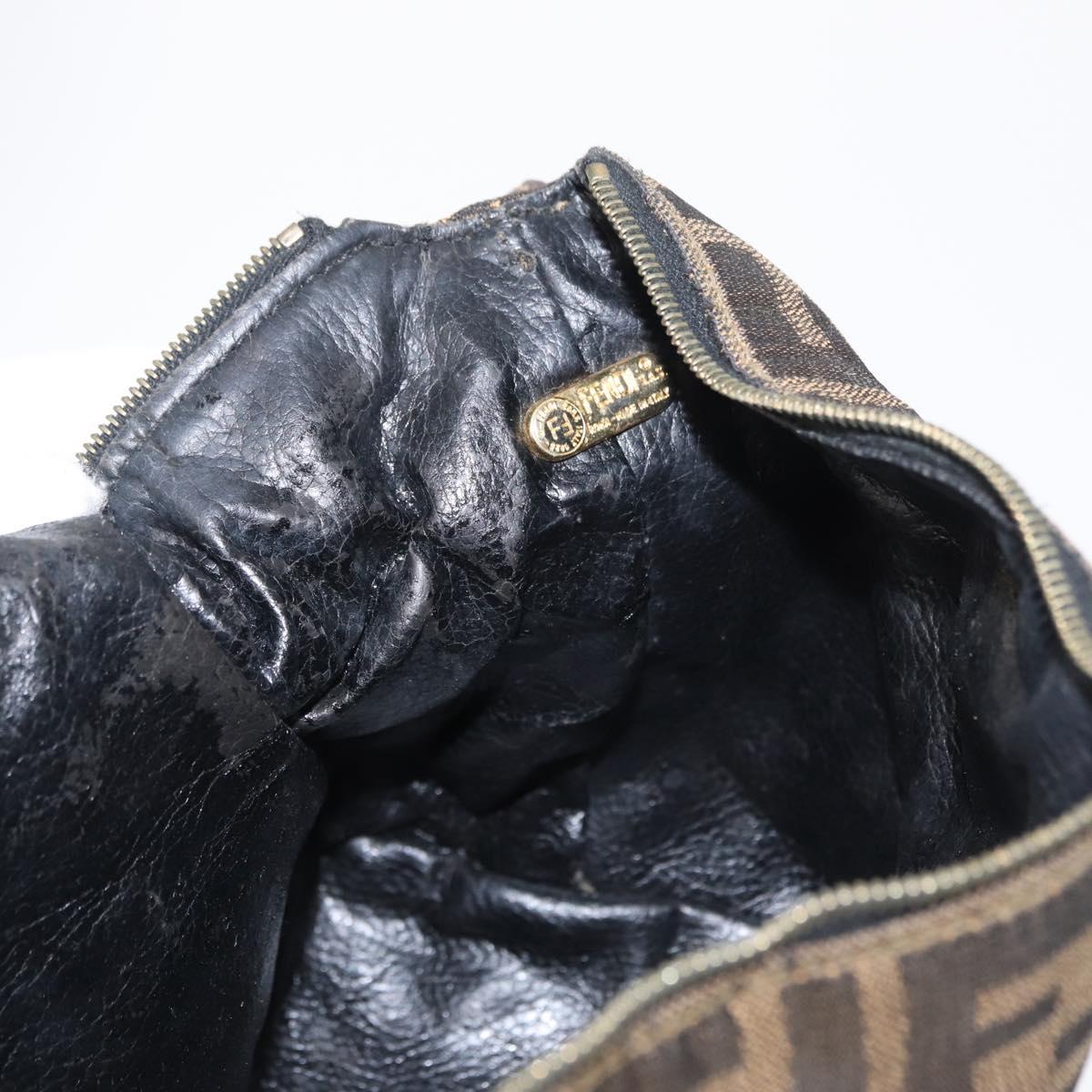 FENDI Zucca Canvas Vanity Pouch Black Brown gold Auth 151302