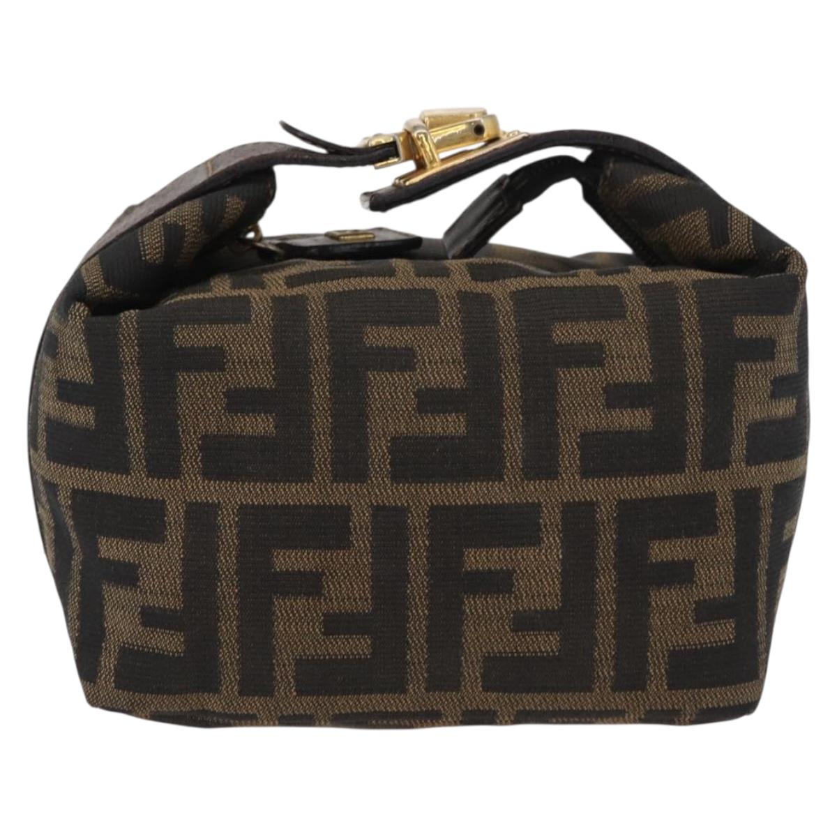 FENDI Zucca Canvas Vanity Pouch Black Brown gold Auth 151302