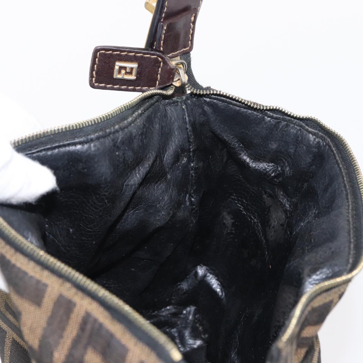 FENDI Zucca Canvas Vanity Pouch Black Brown gold Auth 151302