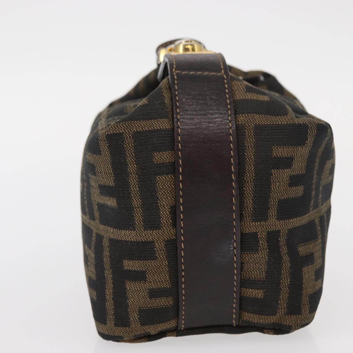 FENDI Zucca Canvas Vanity Pouch Black Brown gold Auth 151302