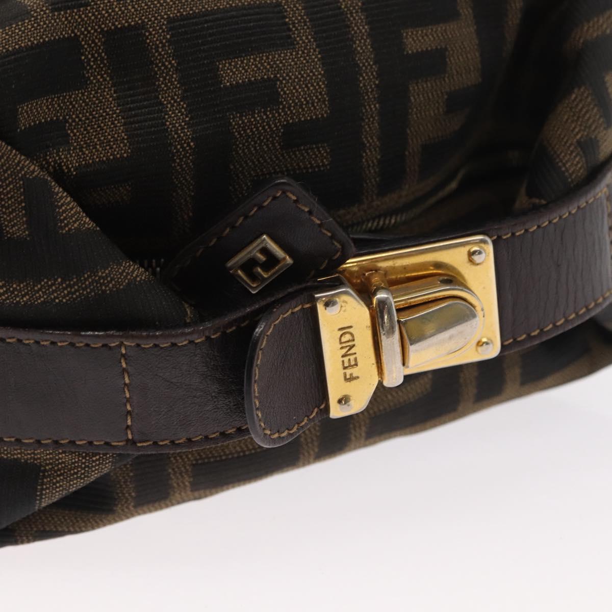 FENDI Zucca Canvas Vanity Pouch Black Brown gold Auth 151302