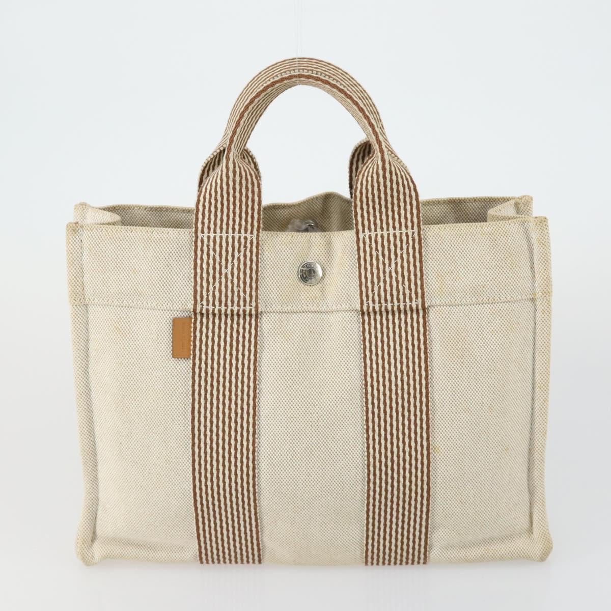 HERMES Bag Canvas 2 Set Black Light Beige Auth 151314