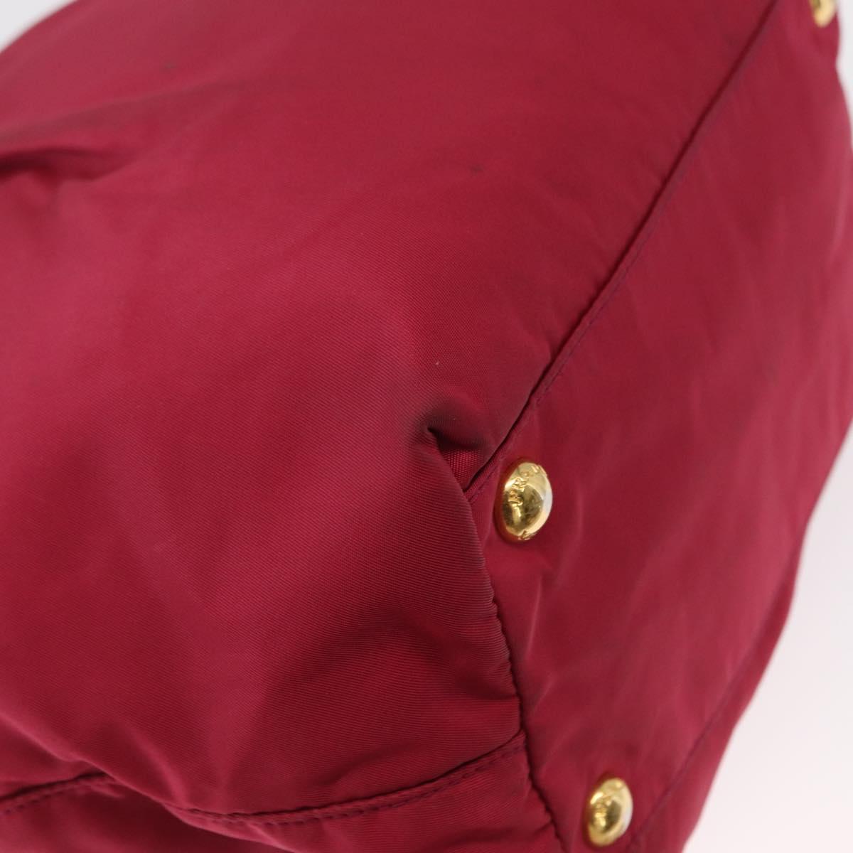 PRADA ribbon Hand Bag Nylon 2way Red Gold Auth 151316