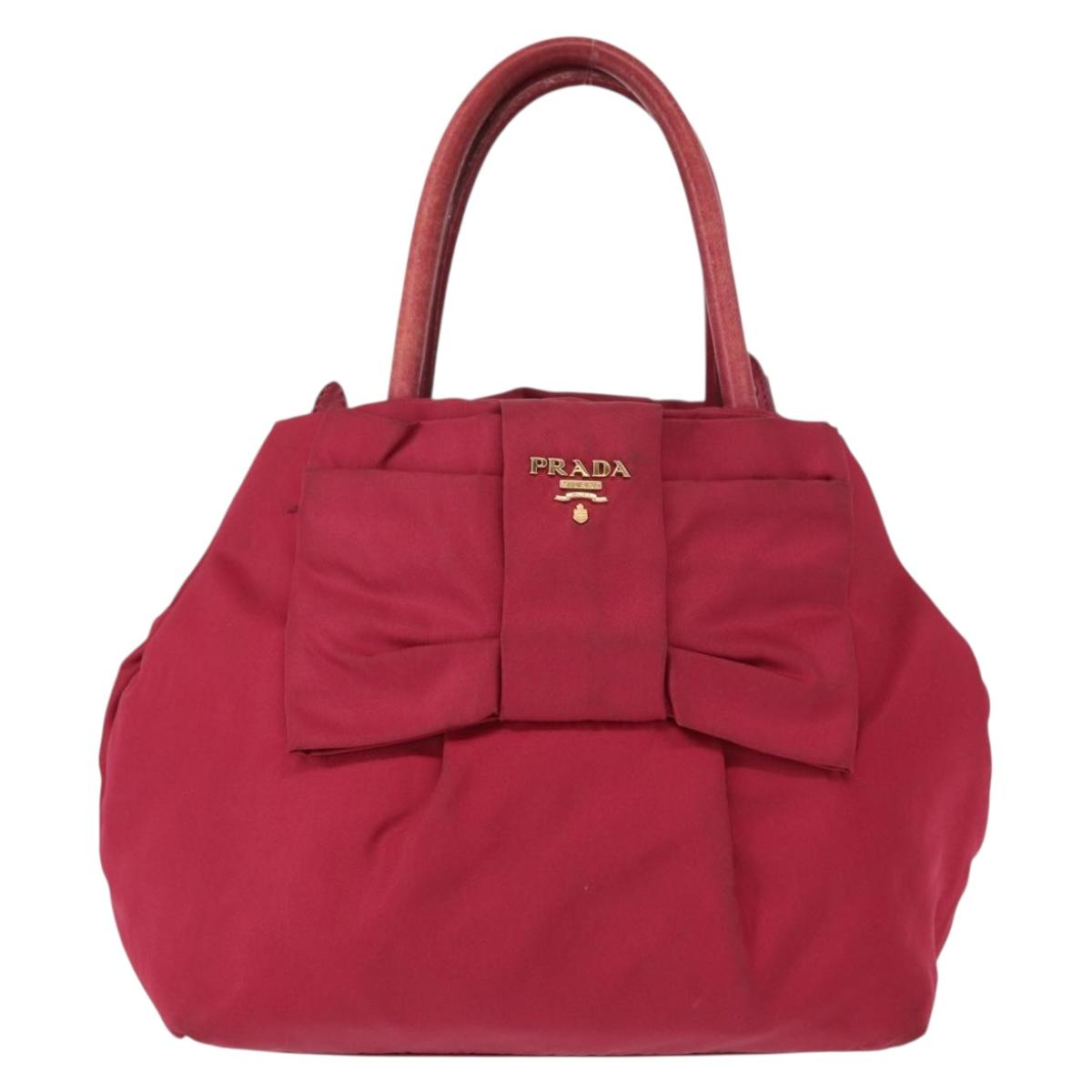 PRADA ribbon Hand Bag Nylon 2way Red Gold Auth 151316