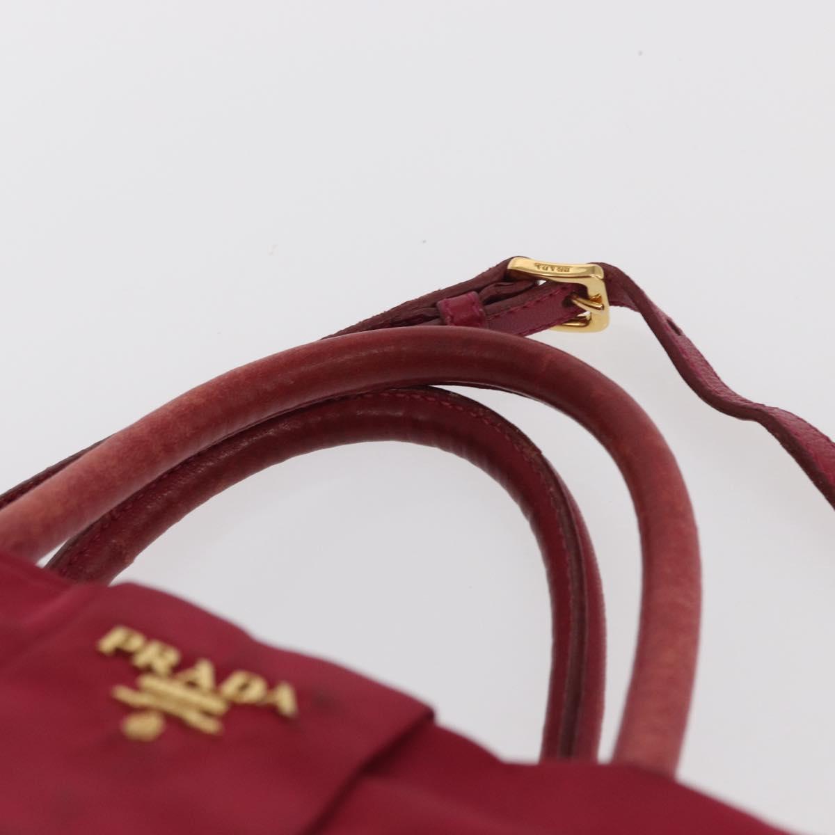 PRADA ribbon Hand Bag Nylon 2way Red Gold Auth 151316