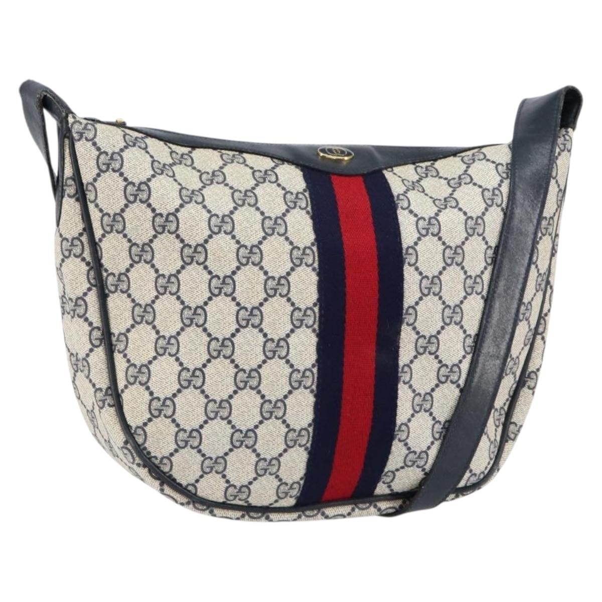 GUCCI GG Supreme Sherry Line Shoulder Bag PVC Navy Gold Red Auth 151330