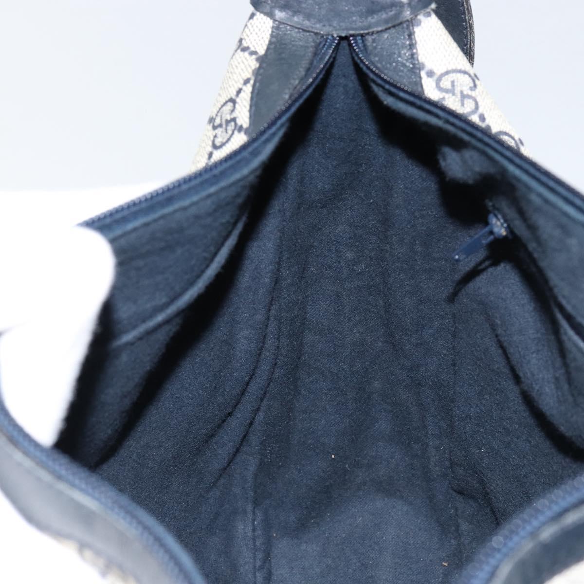 GUCCI GG Supreme Sherry Line Shoulder Bag PVC Navy Gold Red Auth 151330