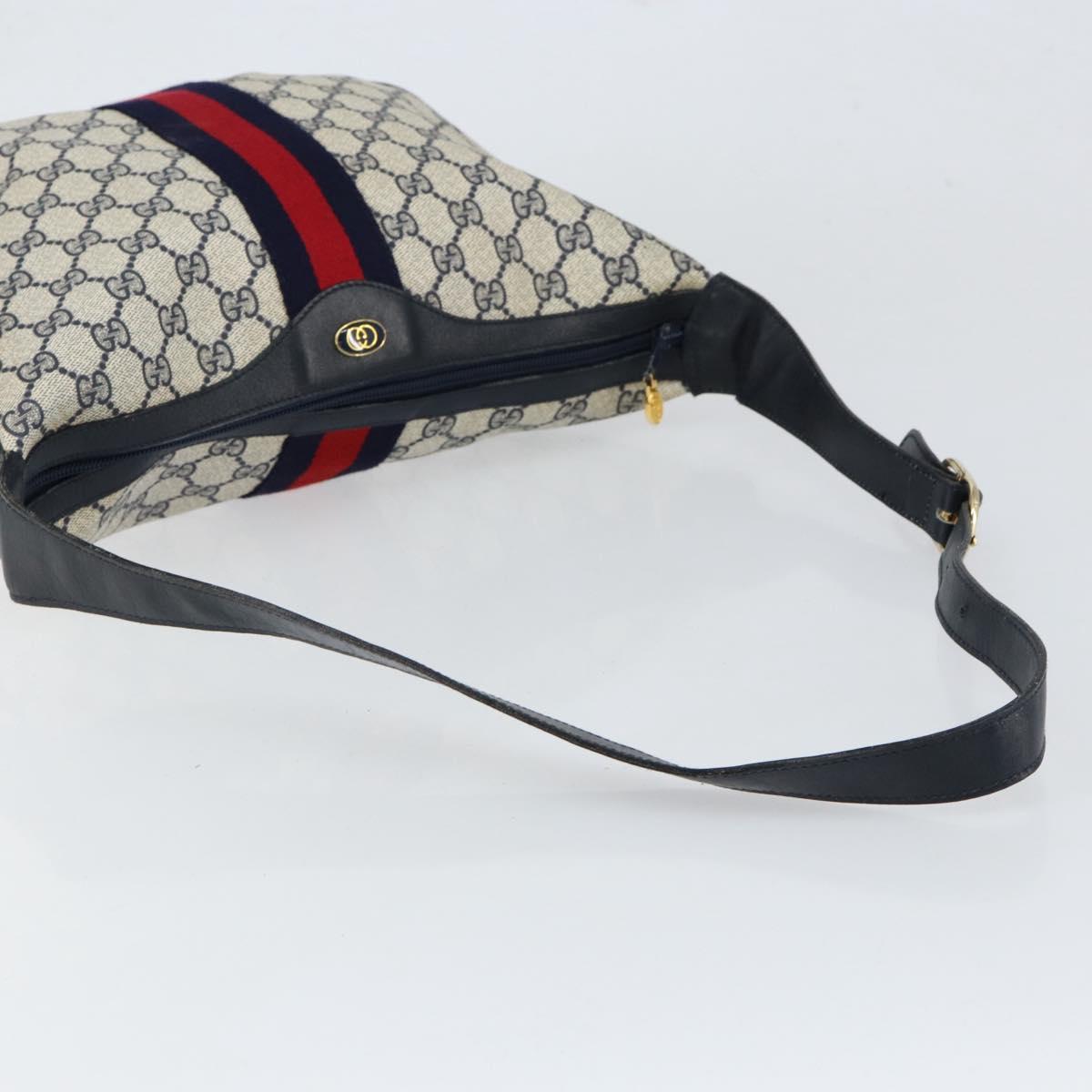 GUCCI GG Supreme Sherry Line Shoulder Bag PVC Navy Gold Red Auth 151330