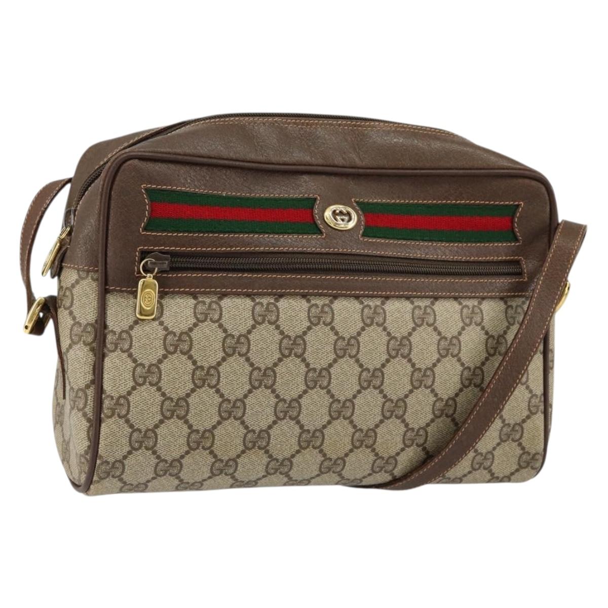 GUCCI GG Supreme Web Sherry Line Bag PVC Beige Gold 56 02 088 Auth 151331