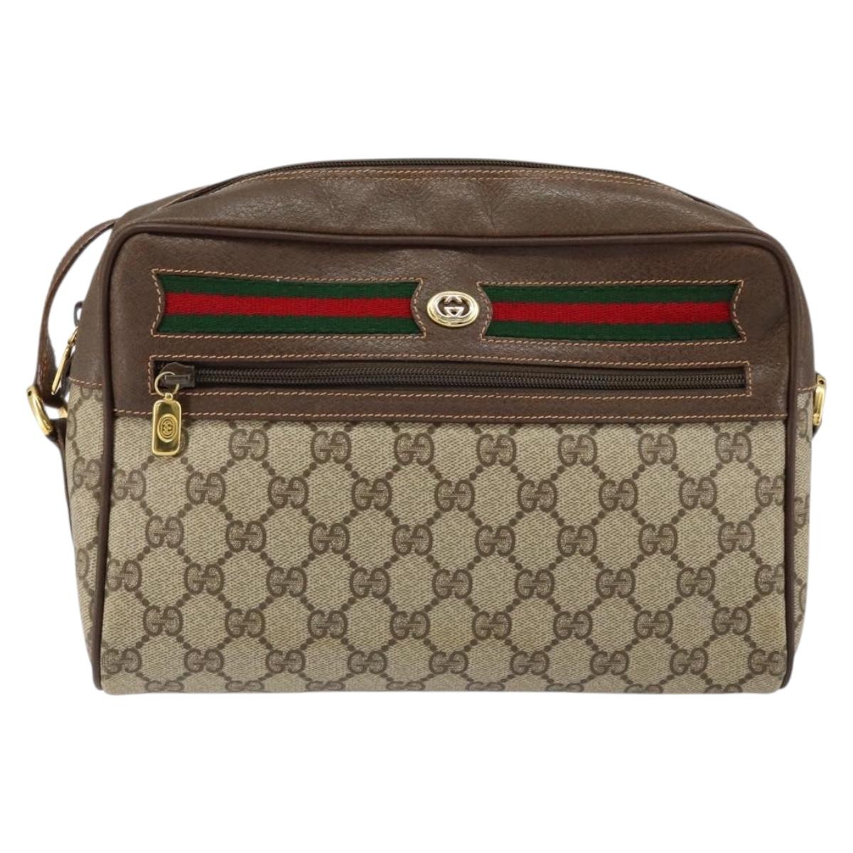 GUCCI GG Supreme Web Sherry Line Bag PVC Beige Gold 56 02 088 Auth 151331