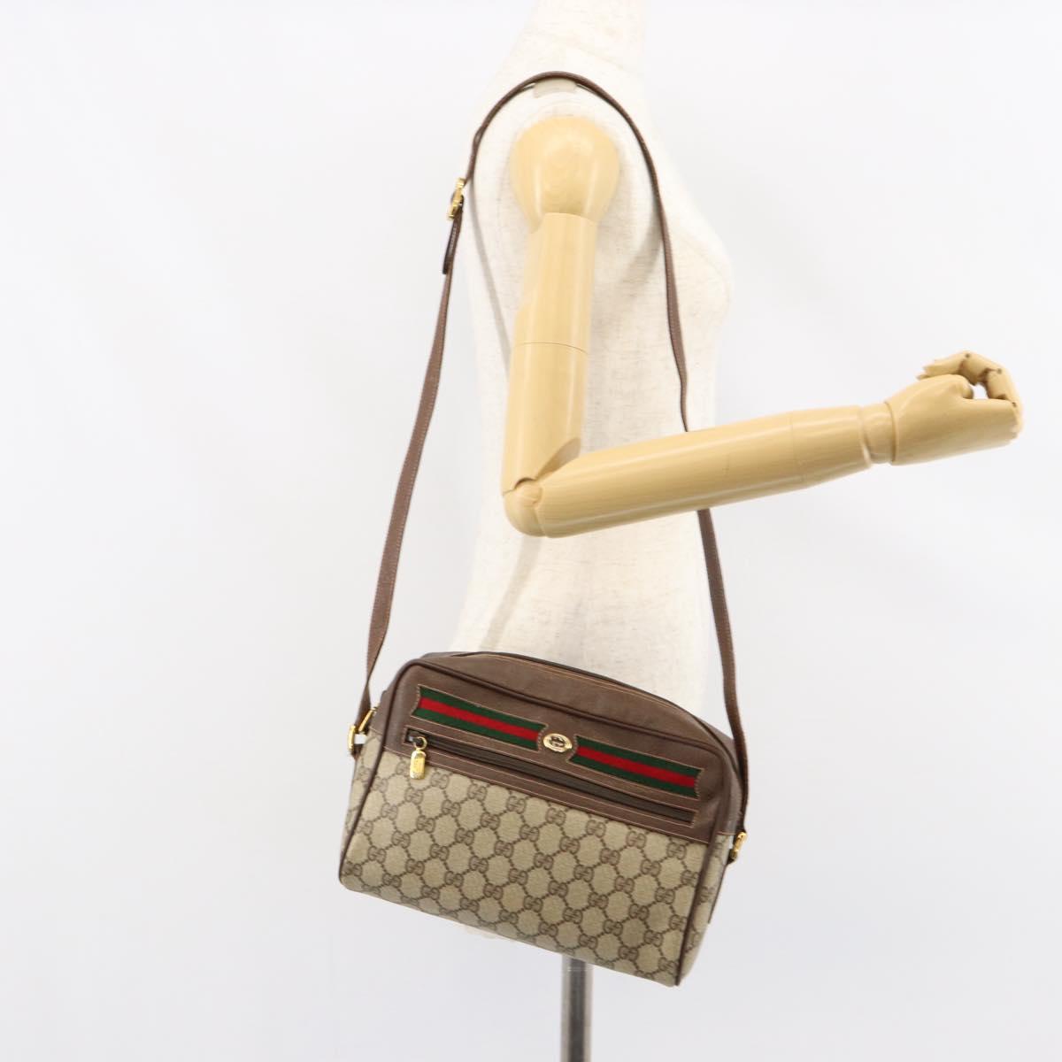 GUCCI GG Supreme Web Sherry Line Bag PVC Beige Gold 56 02 088 Auth 151331